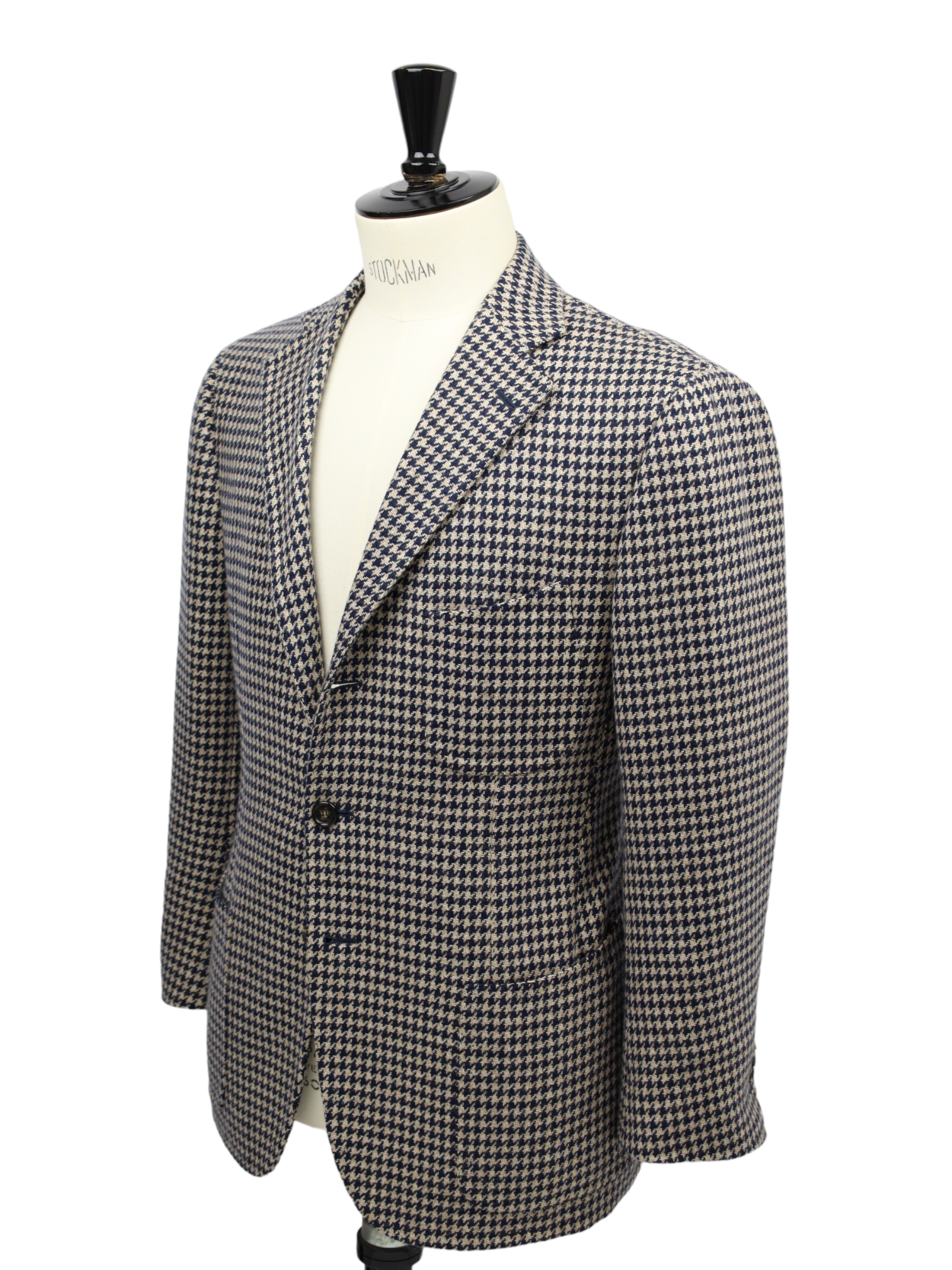 Cesare Attolini Beige & Blue Houndstooth Cashmere Jacket