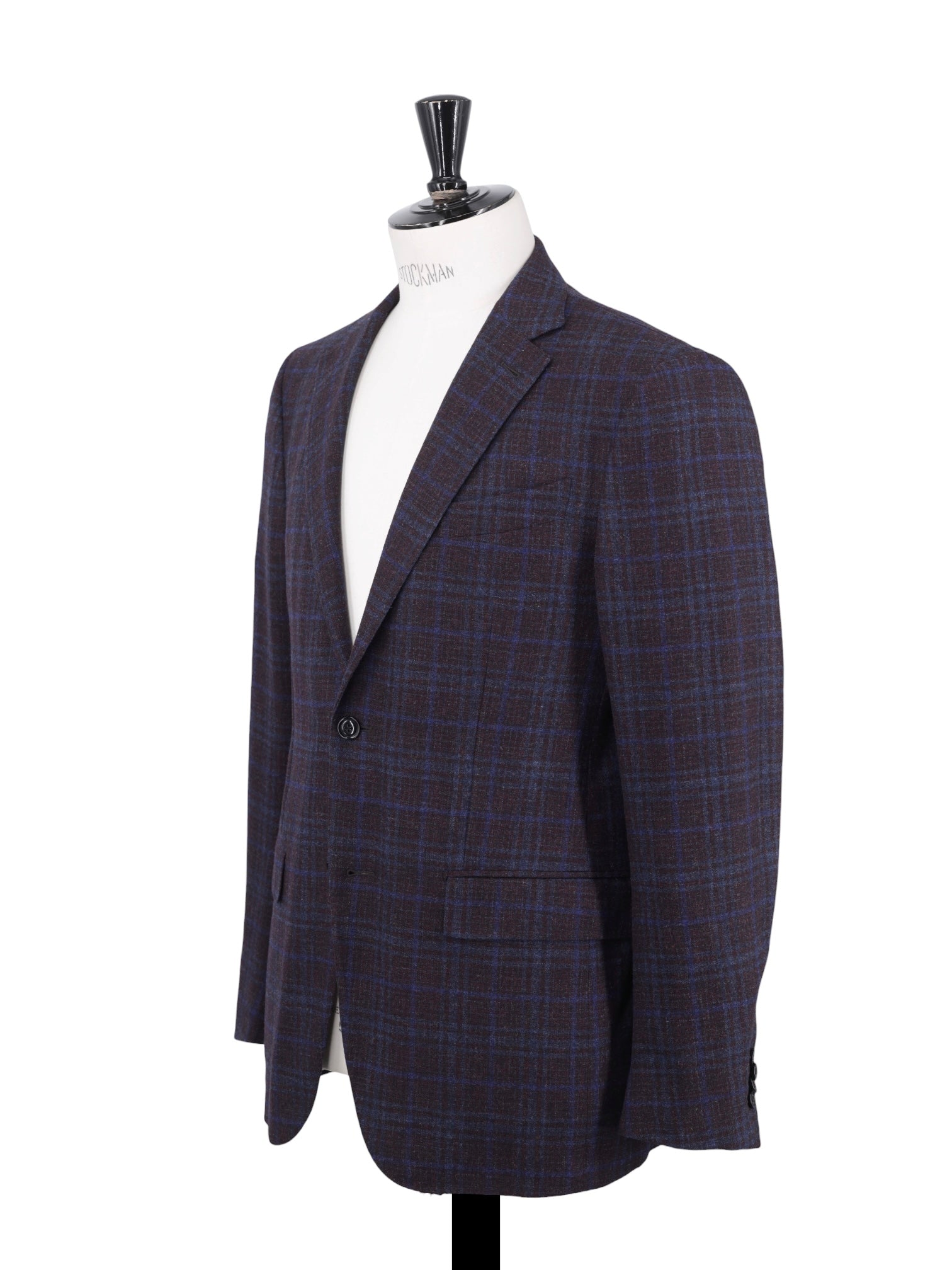 Ermenegildo Zegna Burgundy & Royal Blue Wool, Alpaca & Cashmere "Trofeo Tweed" Milano Easy Jacket