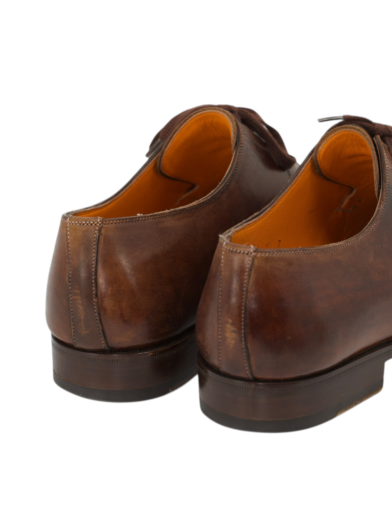 Santoni Brown Calfleather Handpainted Derby Shoes