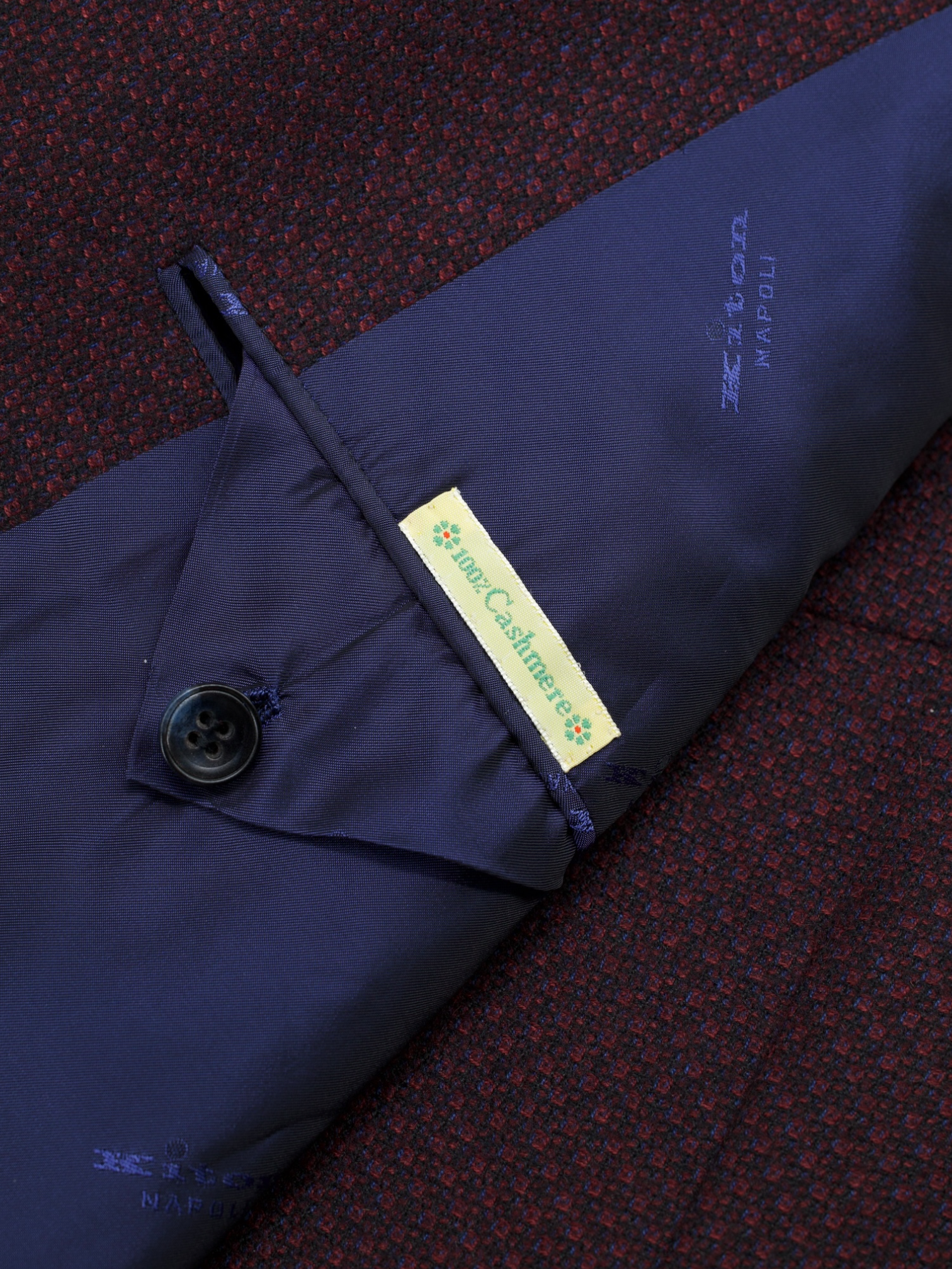 Kiton Burgundy & Navy Pure Cashmere Micro-Pattern Jacket