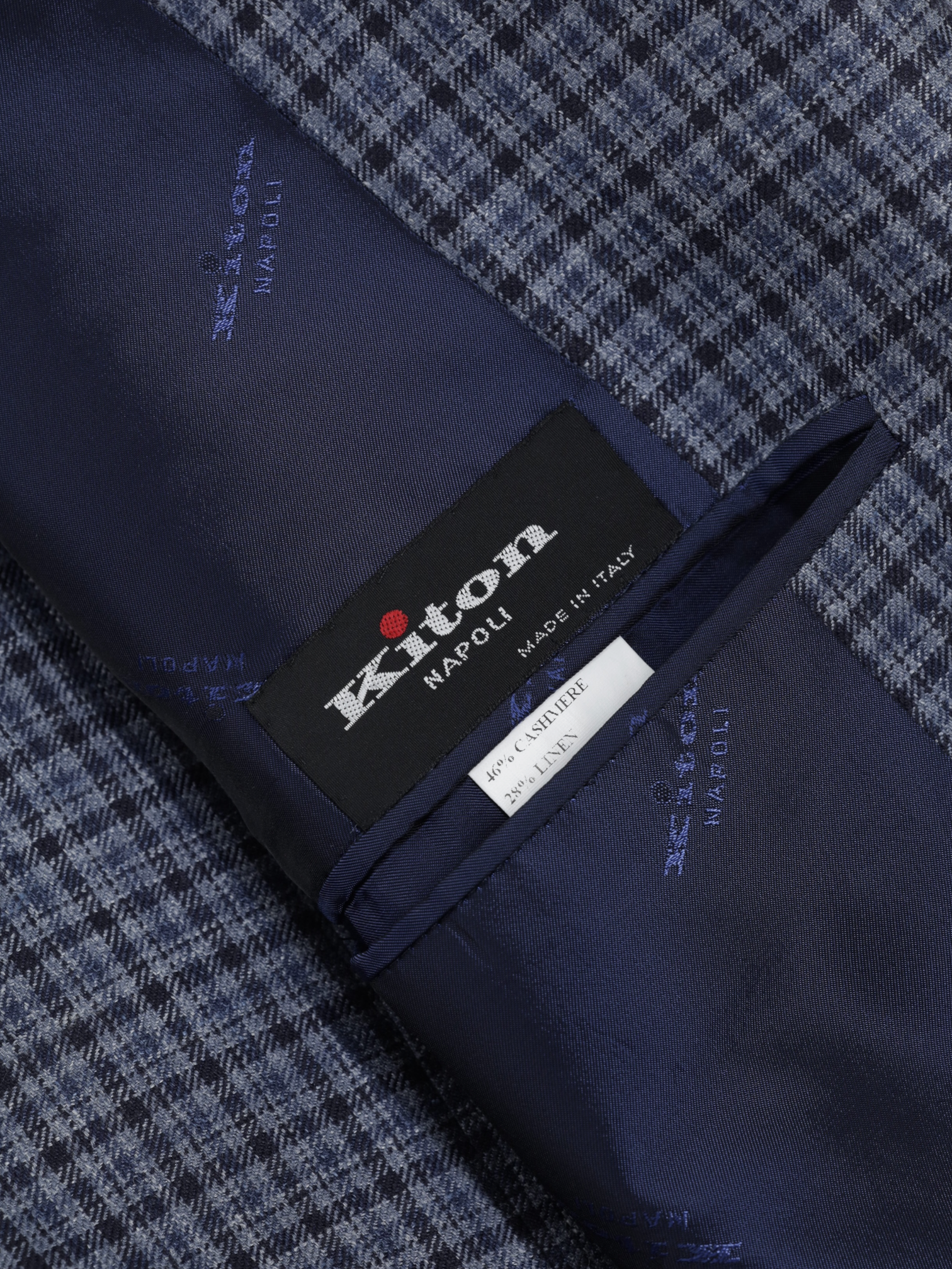 Kiton Steel Blue Cashmere, Linen & Silk Checkered Jacket