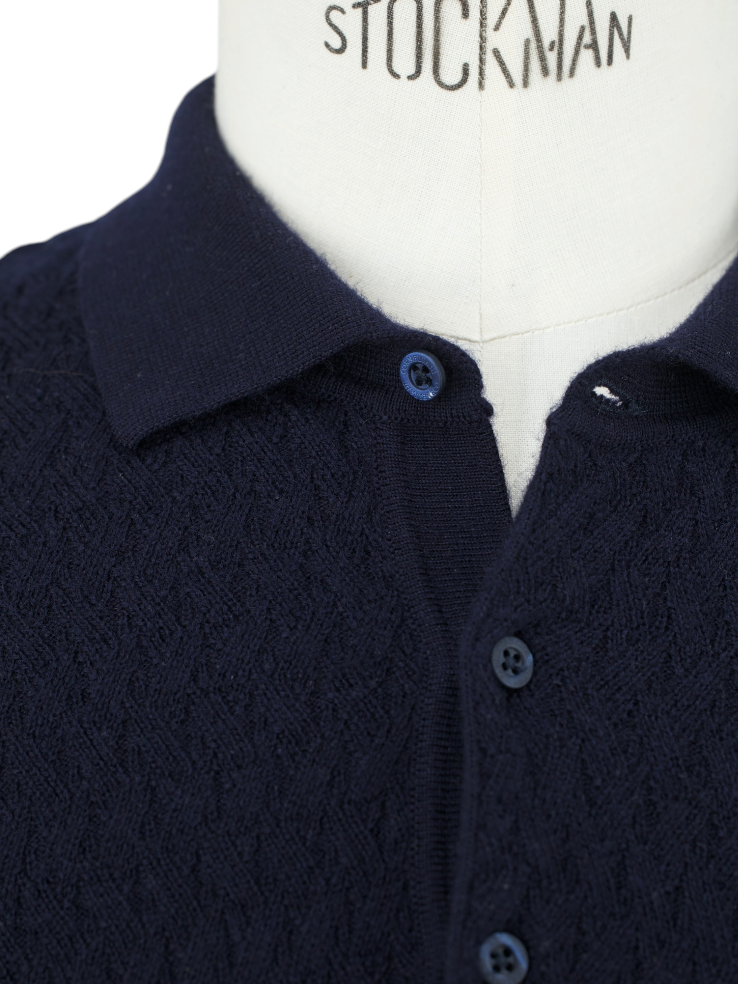 Corneliani Navy Virgin-Wool Long-Sleeve Polo Knitwear