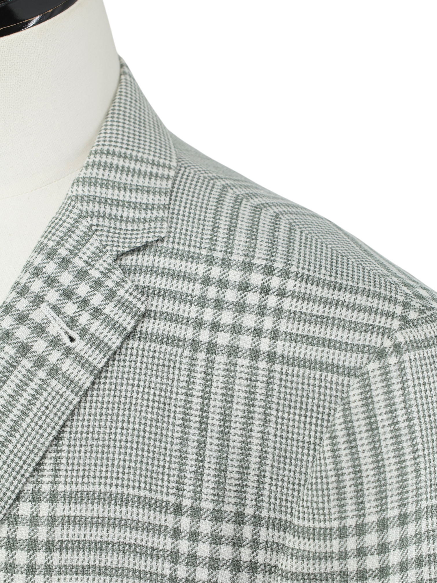Corneliani Muted Green Wool, Silk & Linen Glenplaid Jacket