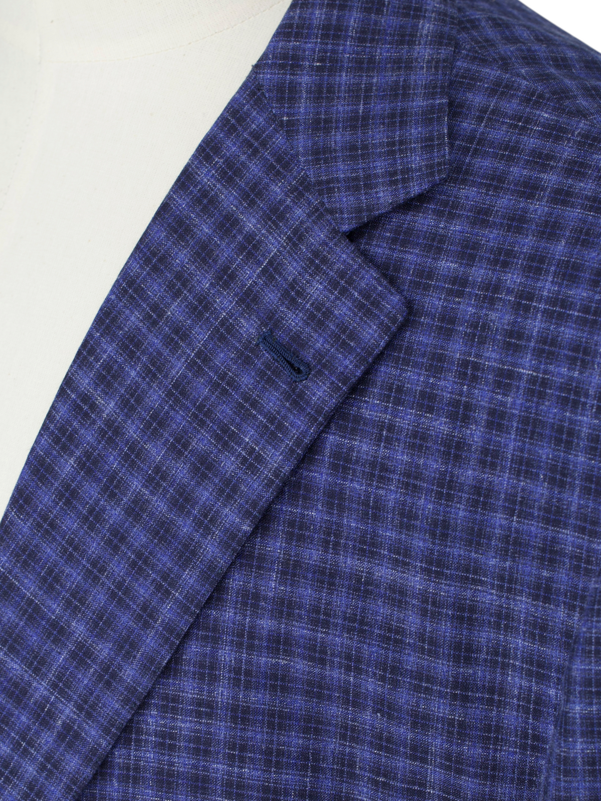 Kiton Royal Blue Cashmere, Silk & Linen Checkered Lungo Jacket