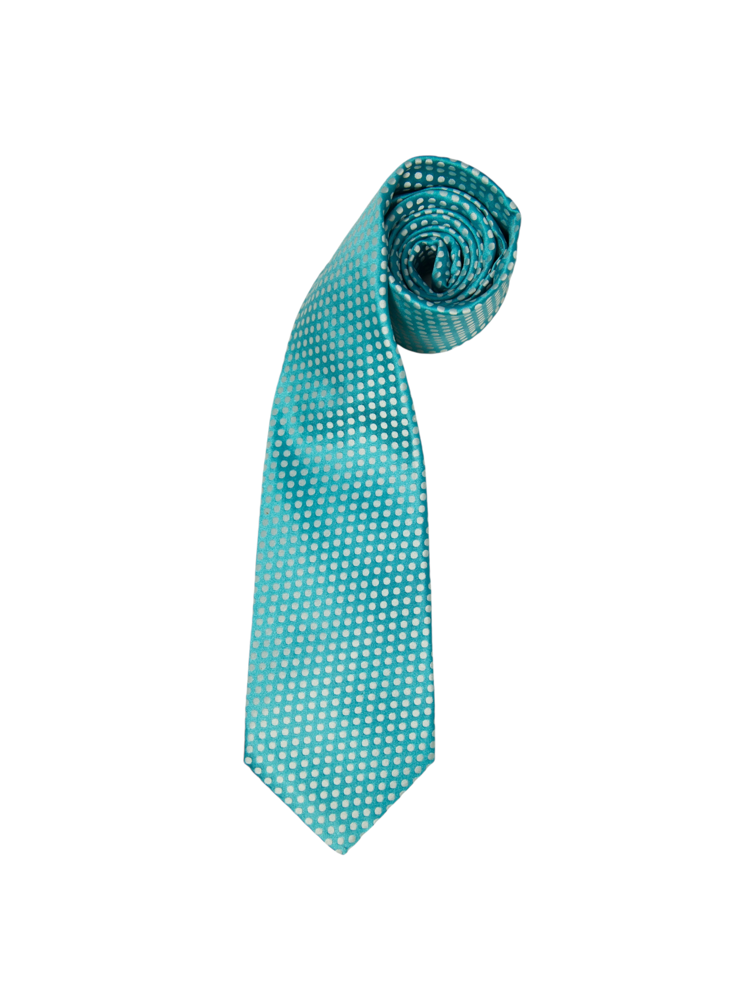 Kiton 5-Fold Turquoise & White Polkadot Silk Tie