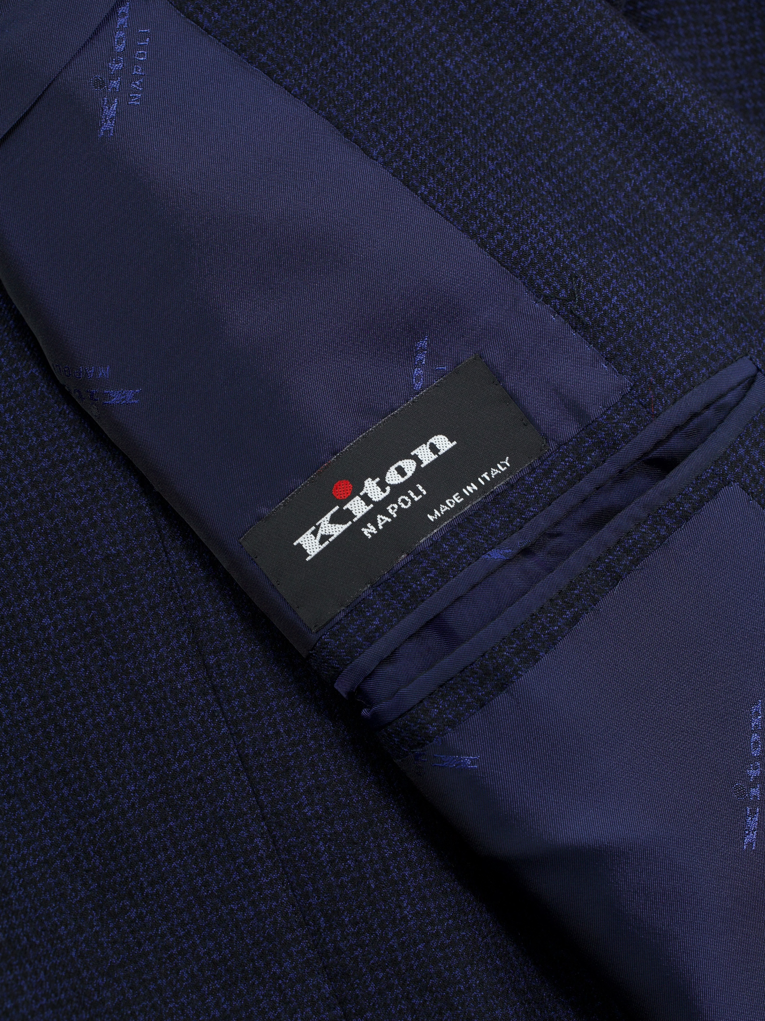 Kiton Navy Pure Cashmere Bicolor Puppytooth Winter Suit