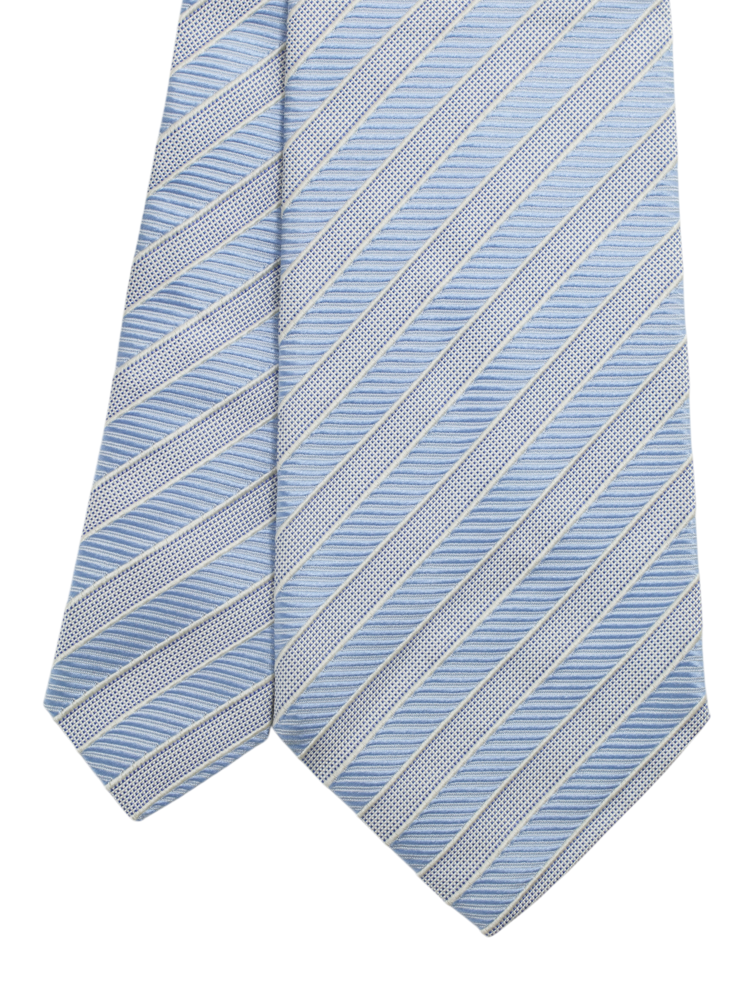 Luigi Borrelli 5-Fold Light Grey & Blue Silk Jacquard Striped Tie