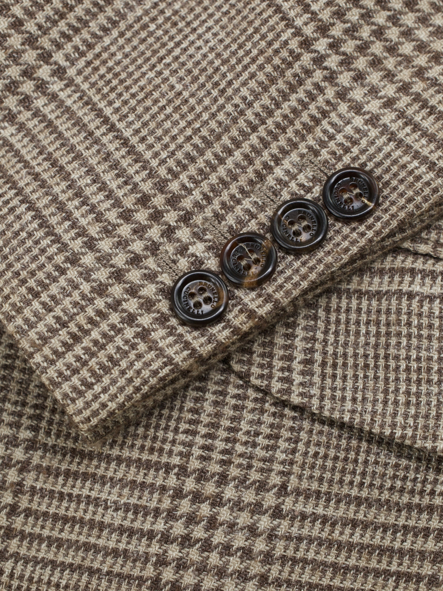 Brunello Cucinelli Light Brown Wool, Silk & Linen Prince of Wales Jacket