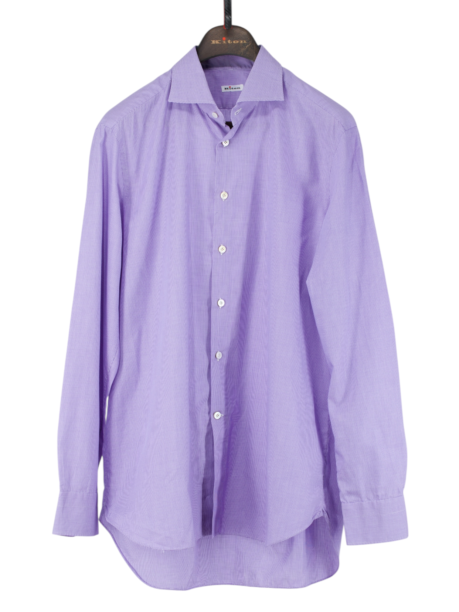 Kiton Lilac Purple Pure Cotton Micro-Check Shirt