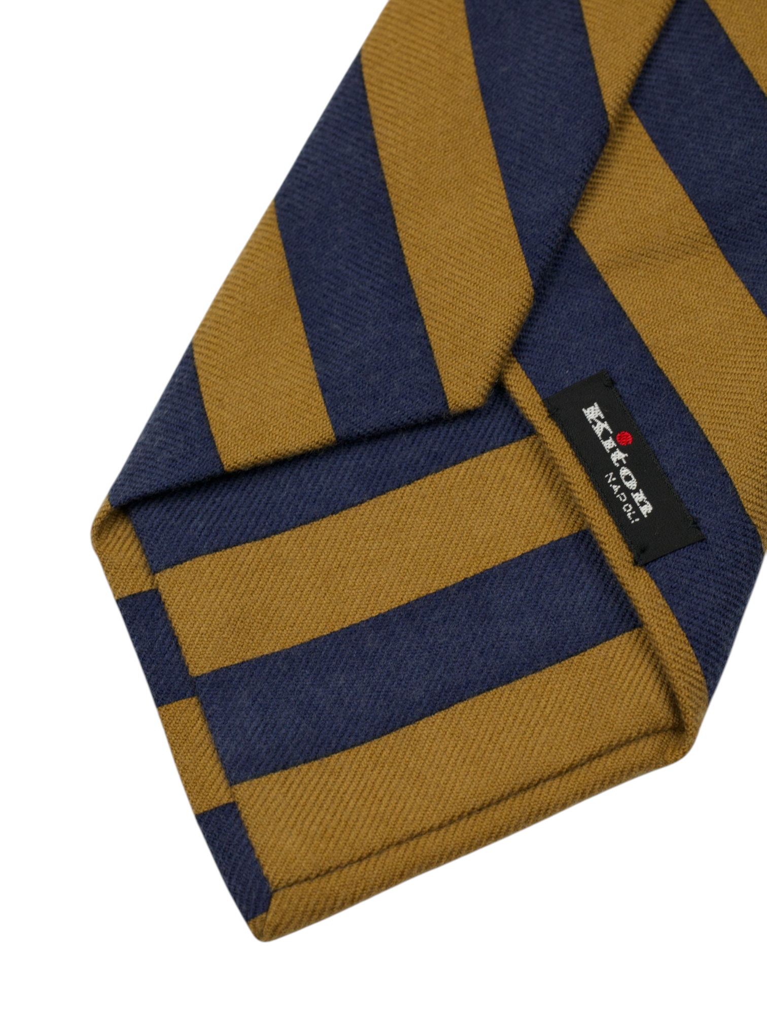 Kiton 5-Fold Mocca Brown & Navy Pure Cashmere Striped Tie