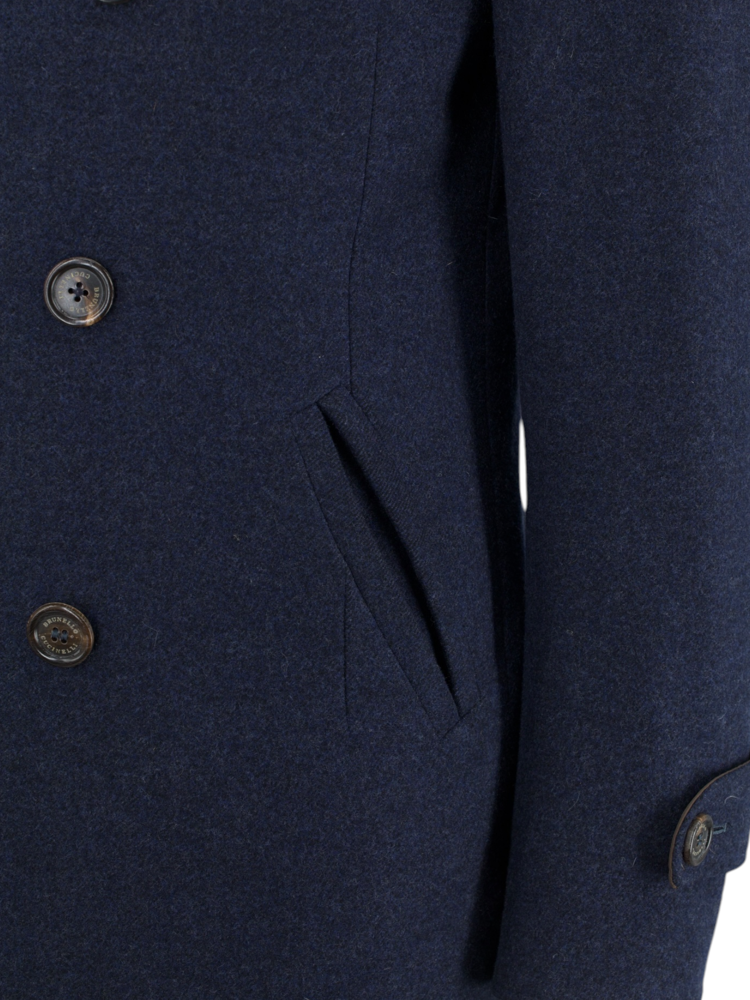 Brunello Cucinelli Dark Blue Wool & Cashmere Double Breasted Peacoat
