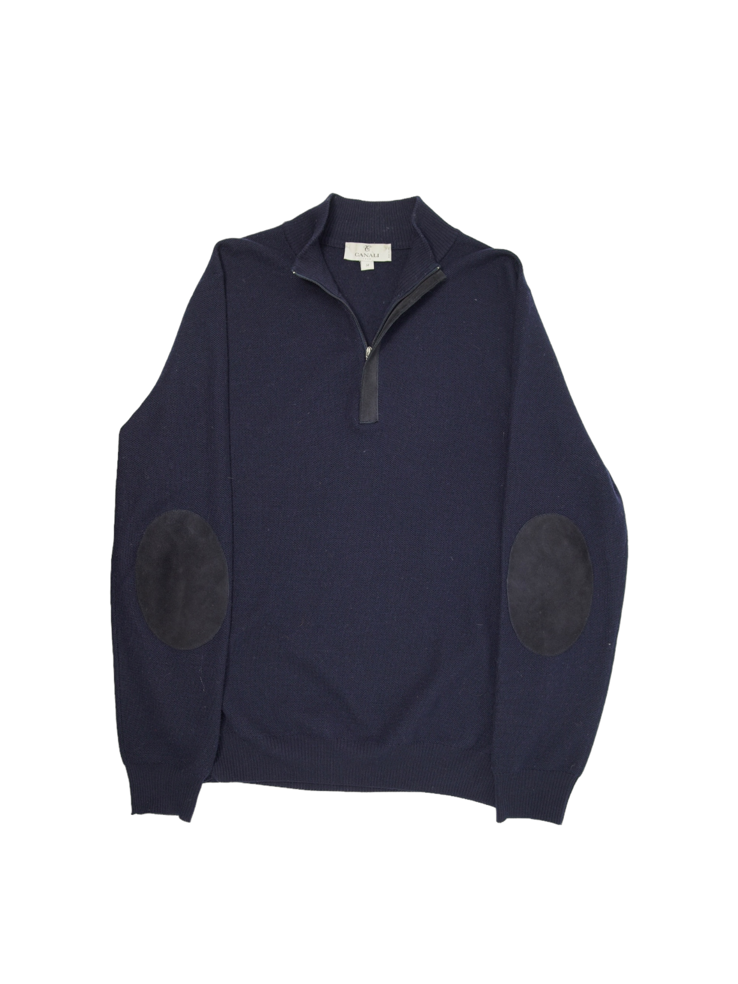 Canali Navy Cashmere Woollen Zip-Up Fisherman's Knitwear