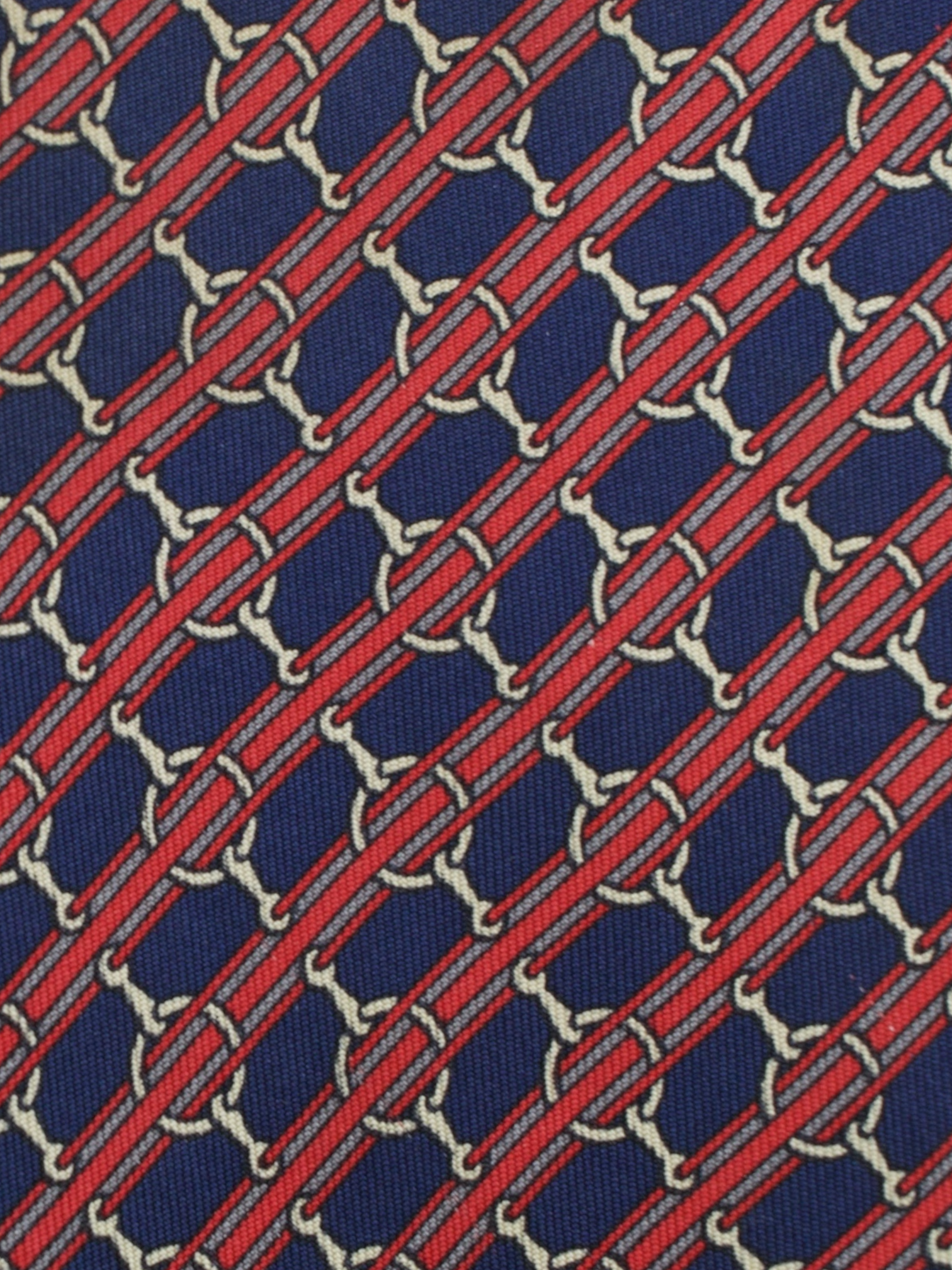 Hermès Navy & Red Silk Striped Horsebit Pattern Tie