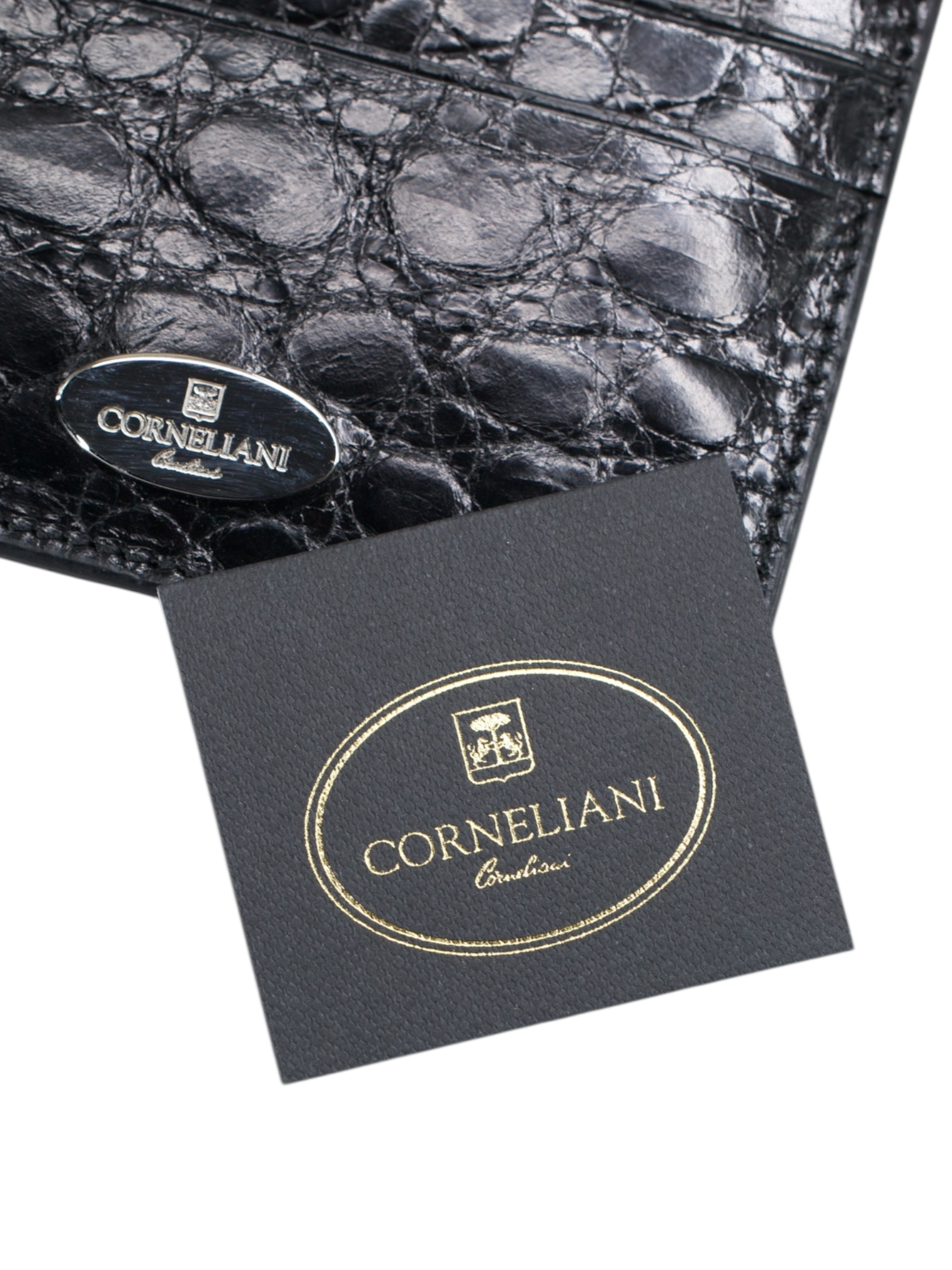 Corneliani Black Alligator Leather Cardholder Wallet
