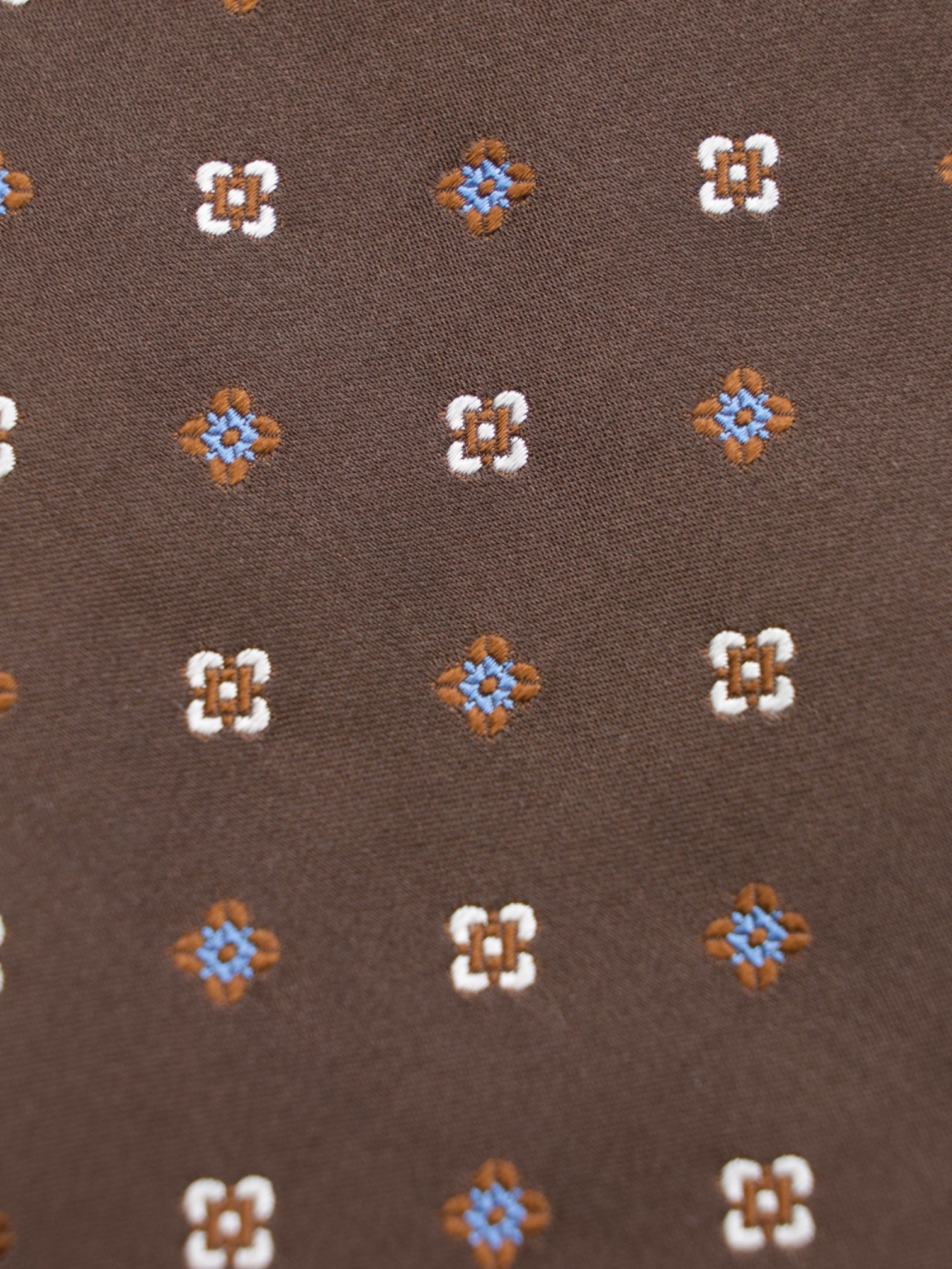 Kiton 5-Fold Chocolate Brown & Light Blue Silk Geometric Pattern Tie