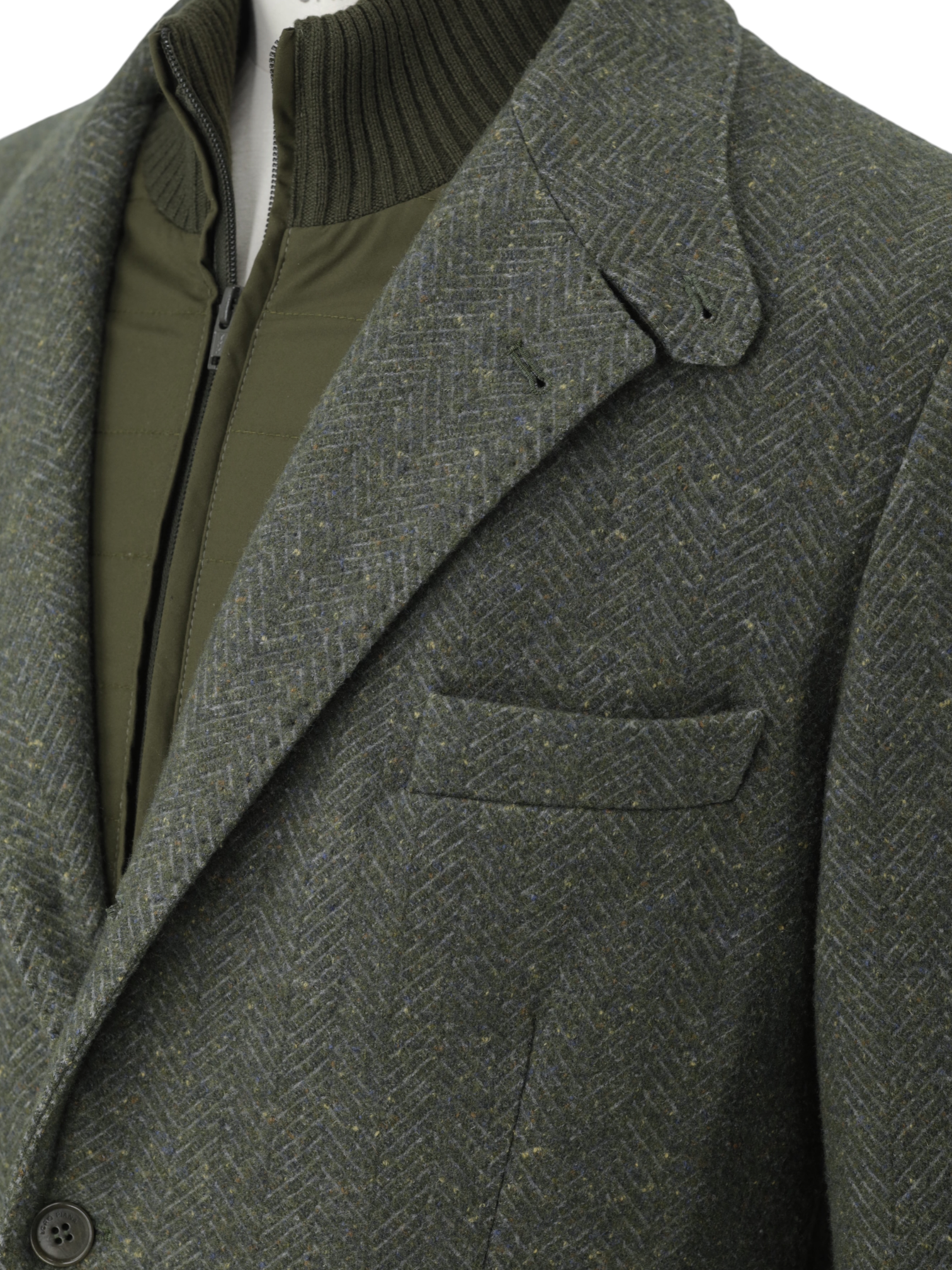 Loro Piana Light Green Cashmere & Wool Detachable-Front Herringbone Jacket