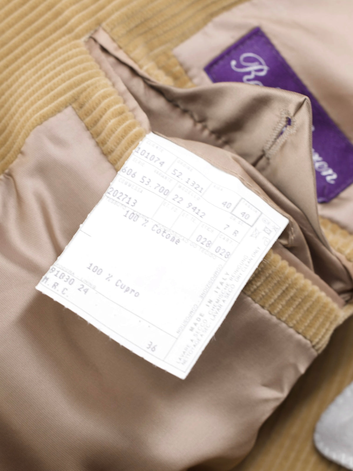 Ralph Lauren Purple Label Light Brown Cotton-Corduroy Hacking Jacket