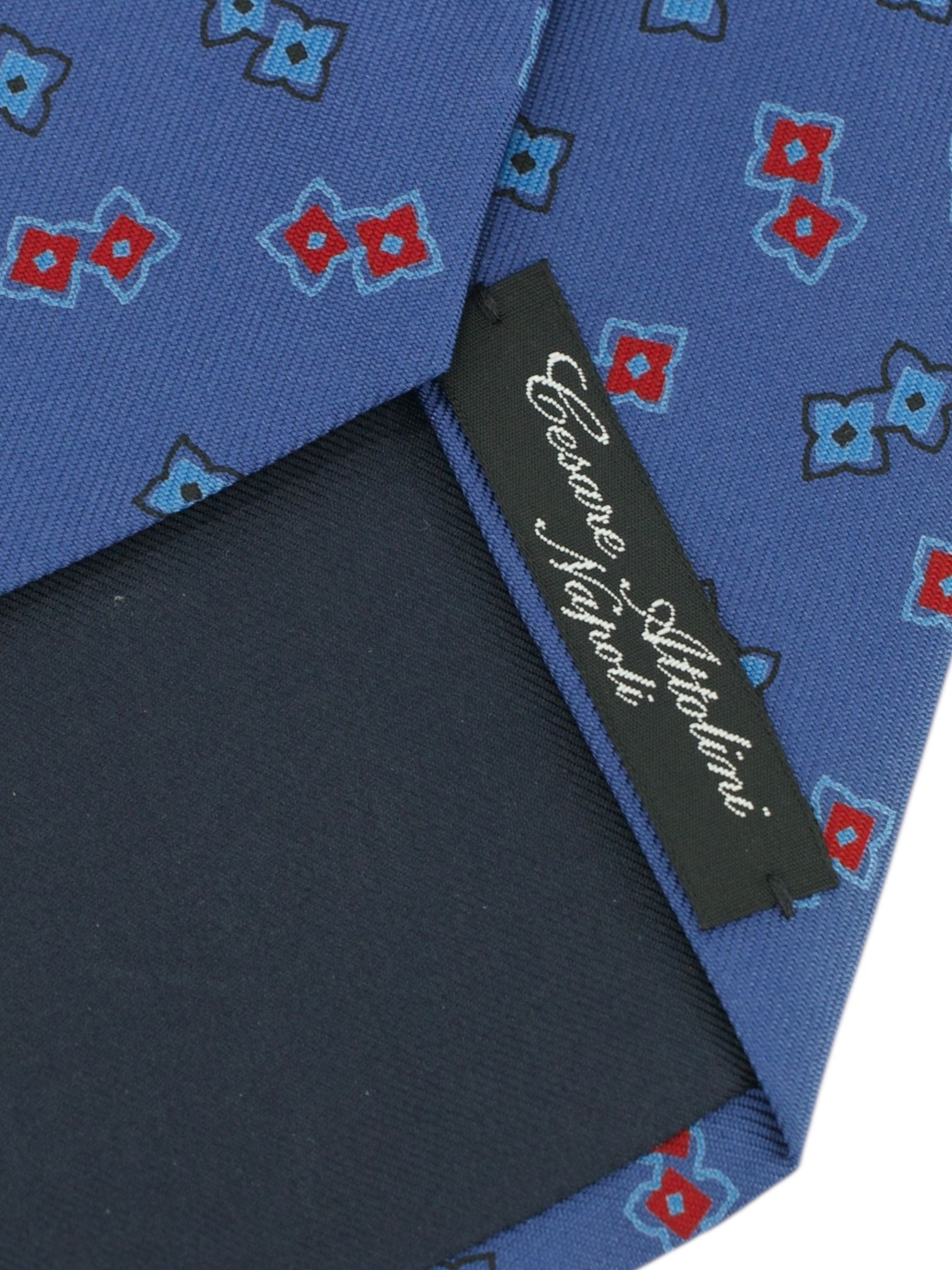 Cesare Attolini Steel Blue & Red Geometric Silk Tie
