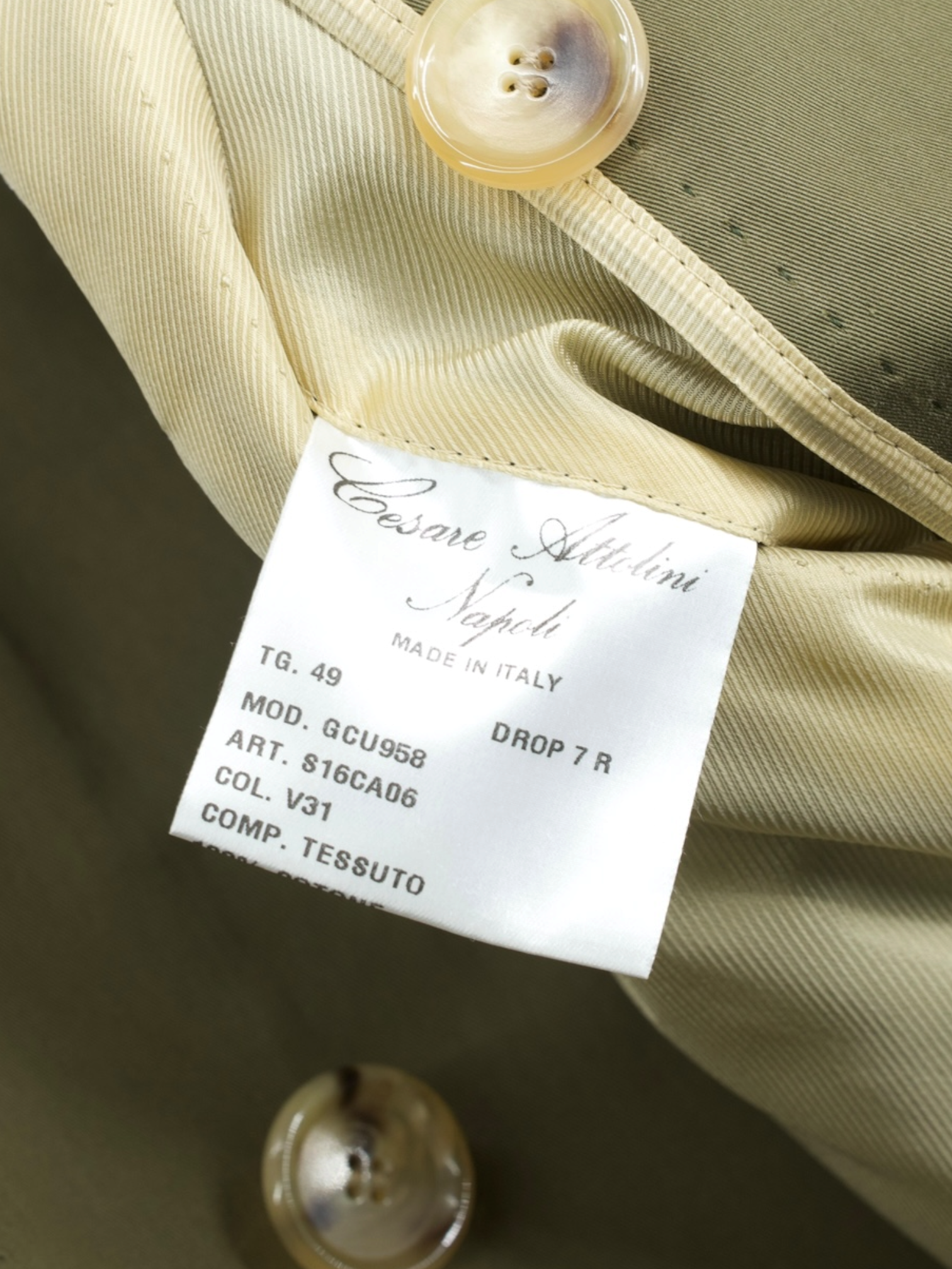 Cesare Attolini Olive Green Pure-Cotton Sartorial Caban Peacoat