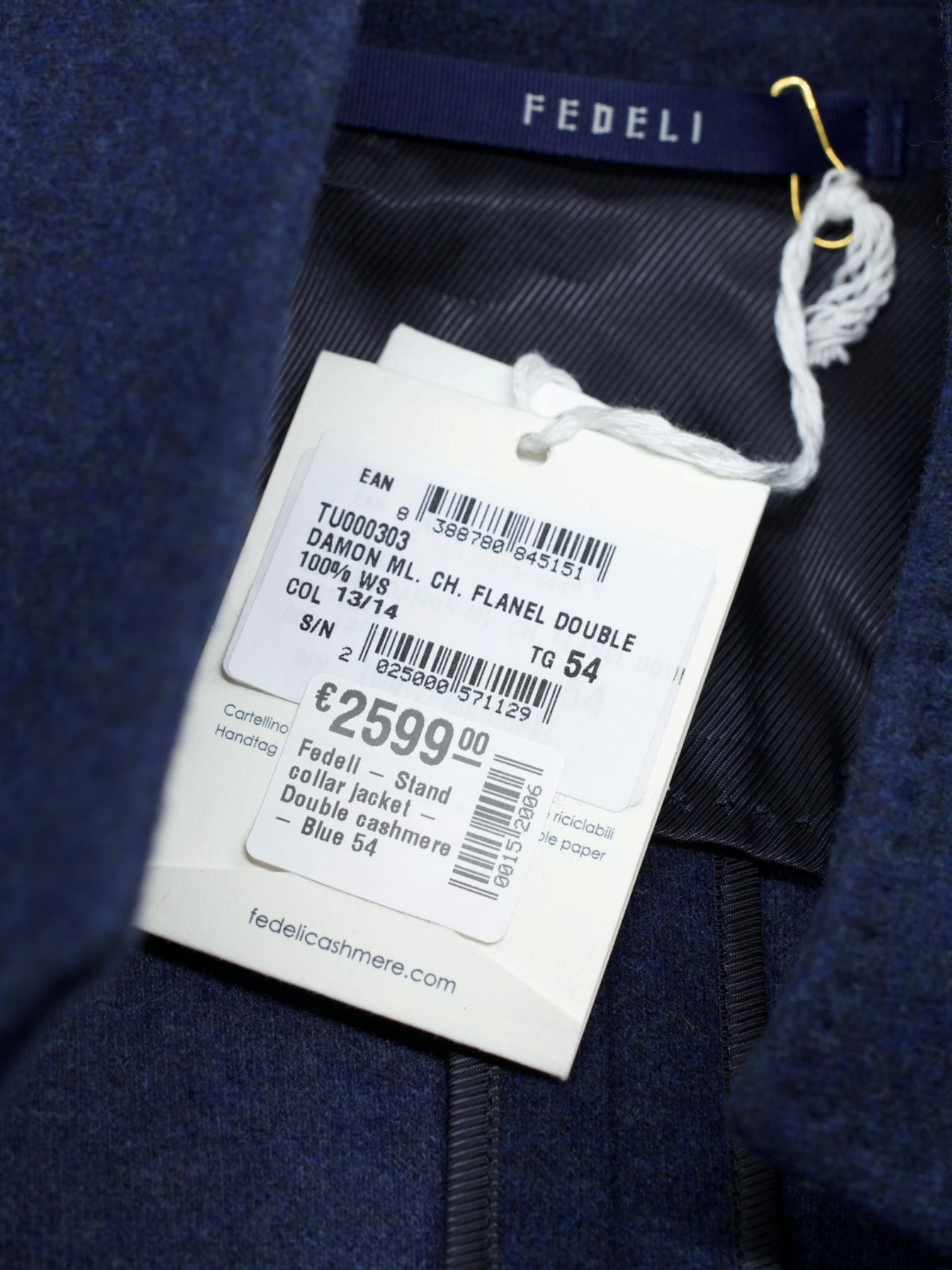 Fedeli Dark Blue Pure Cashmere Tubular-Collar "Damon" Jacket