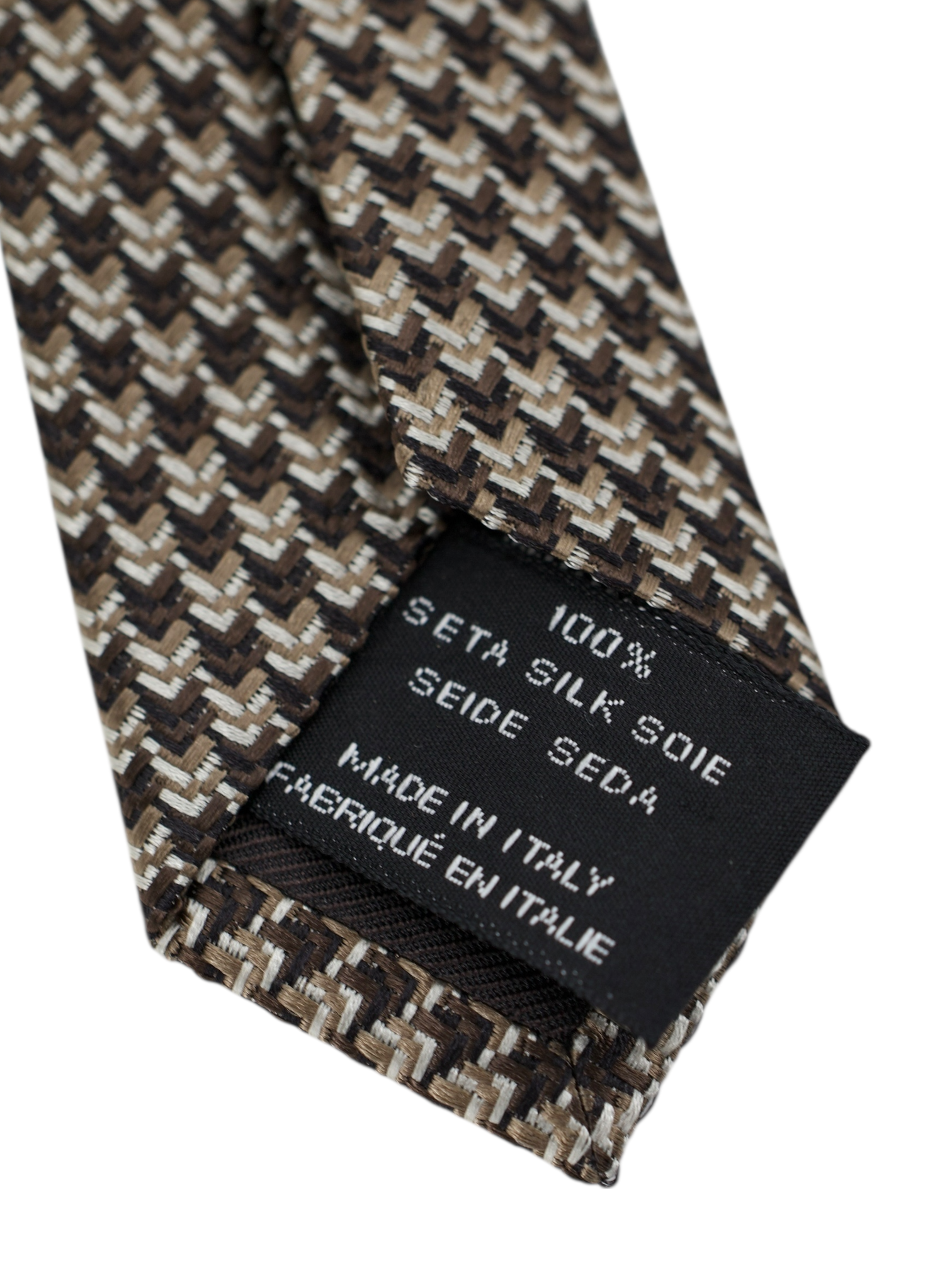 Tom Ford Brown & Ecru Silk Geometric Pattern Tie