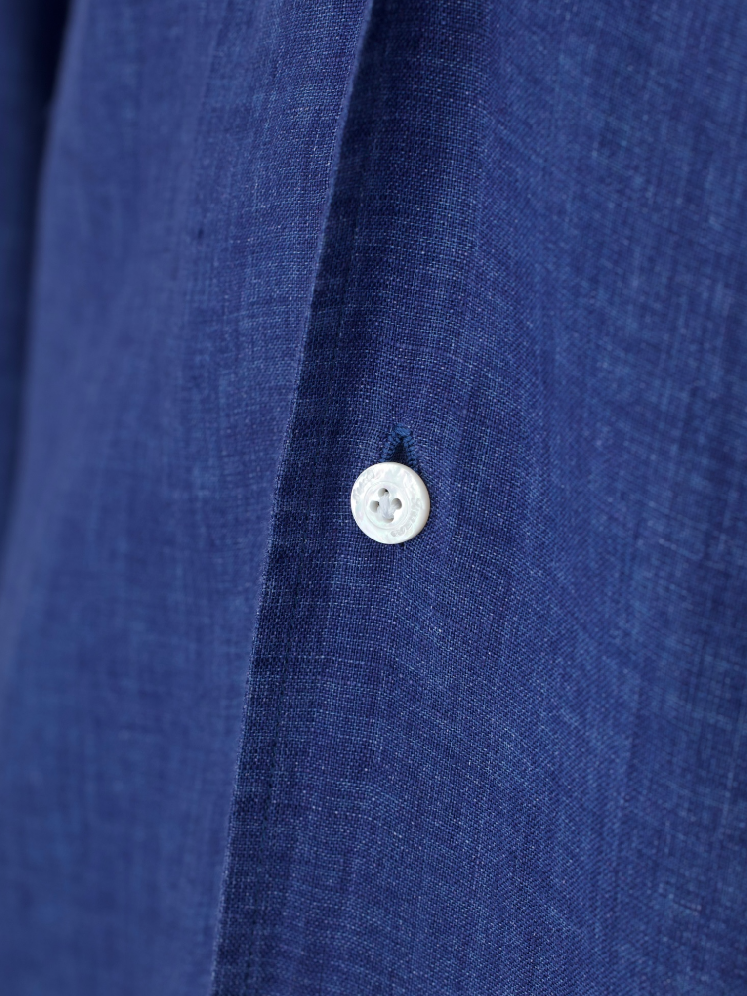 Finamore Denim Blue Pure-Linen One-Piece Collar Summer Shirt