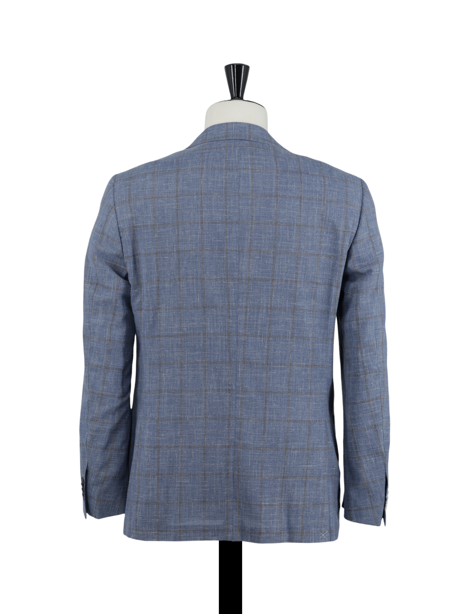 Corneliani Chambray Blue & Brown Wool, Silk & Linen Windowpane Jacket