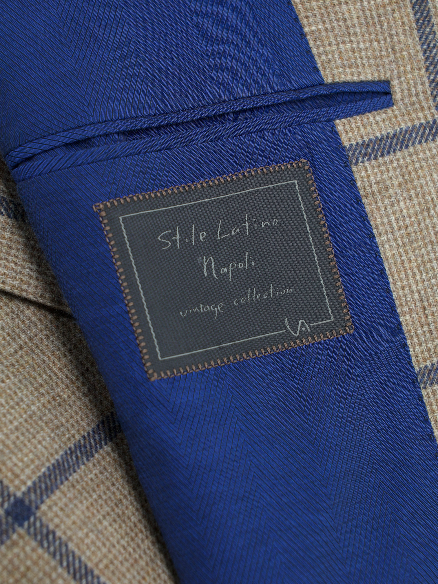 Stile Latino Light Brown & Blue Wool & Cashmere Windowpane Jacket