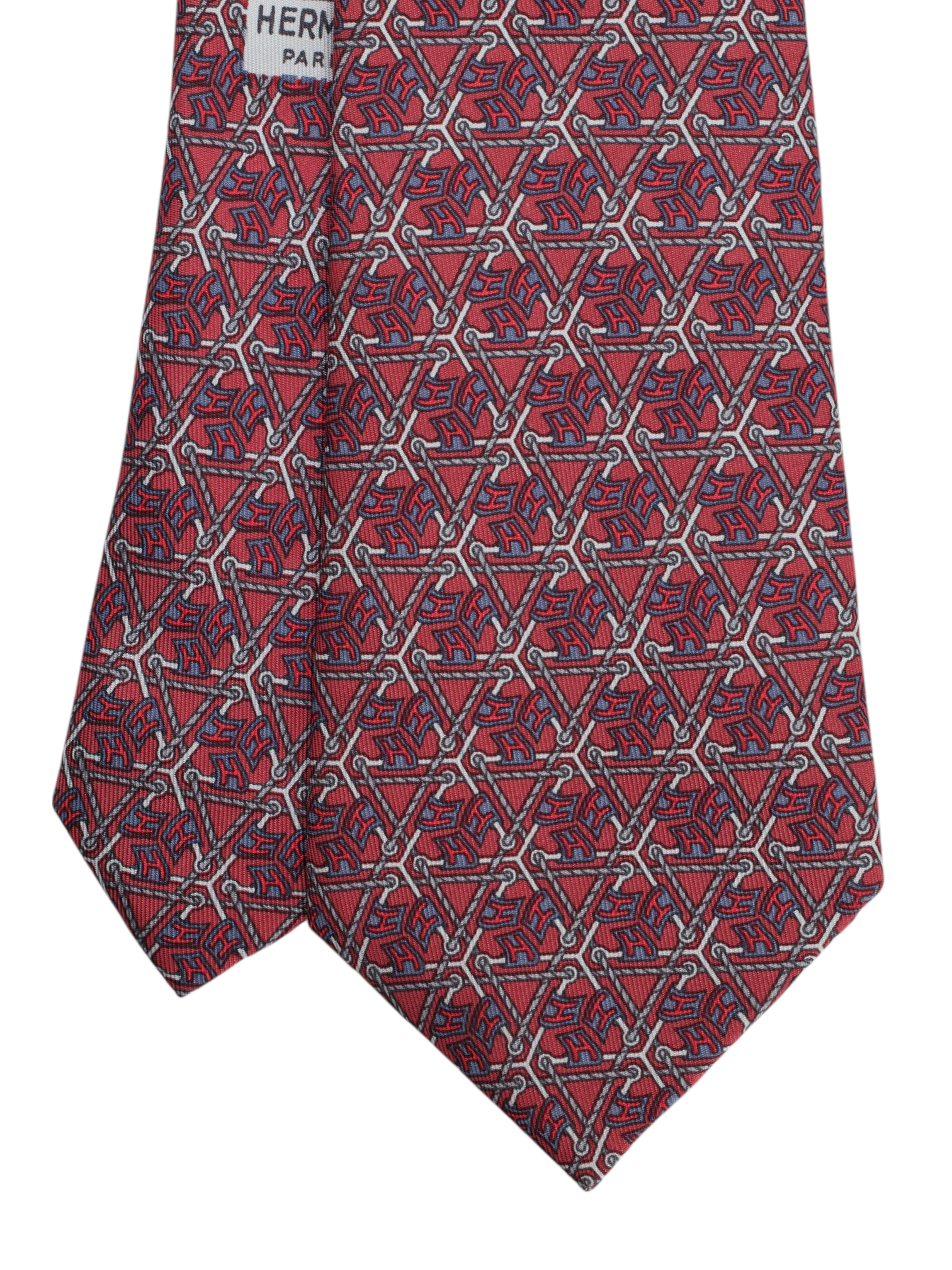 Hermès Blue & Red Silk "H" Chain Pattern Tie