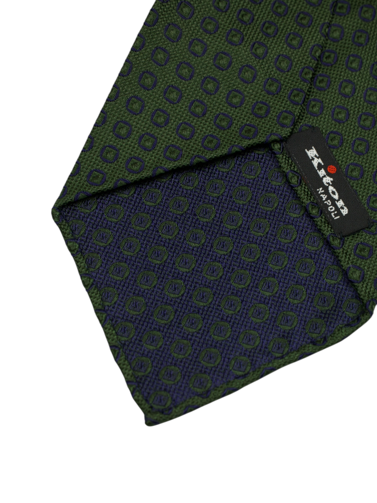 Kiton 5-Fold Forest Green & Navy Handrolled Silk Geometric Pattern Tie