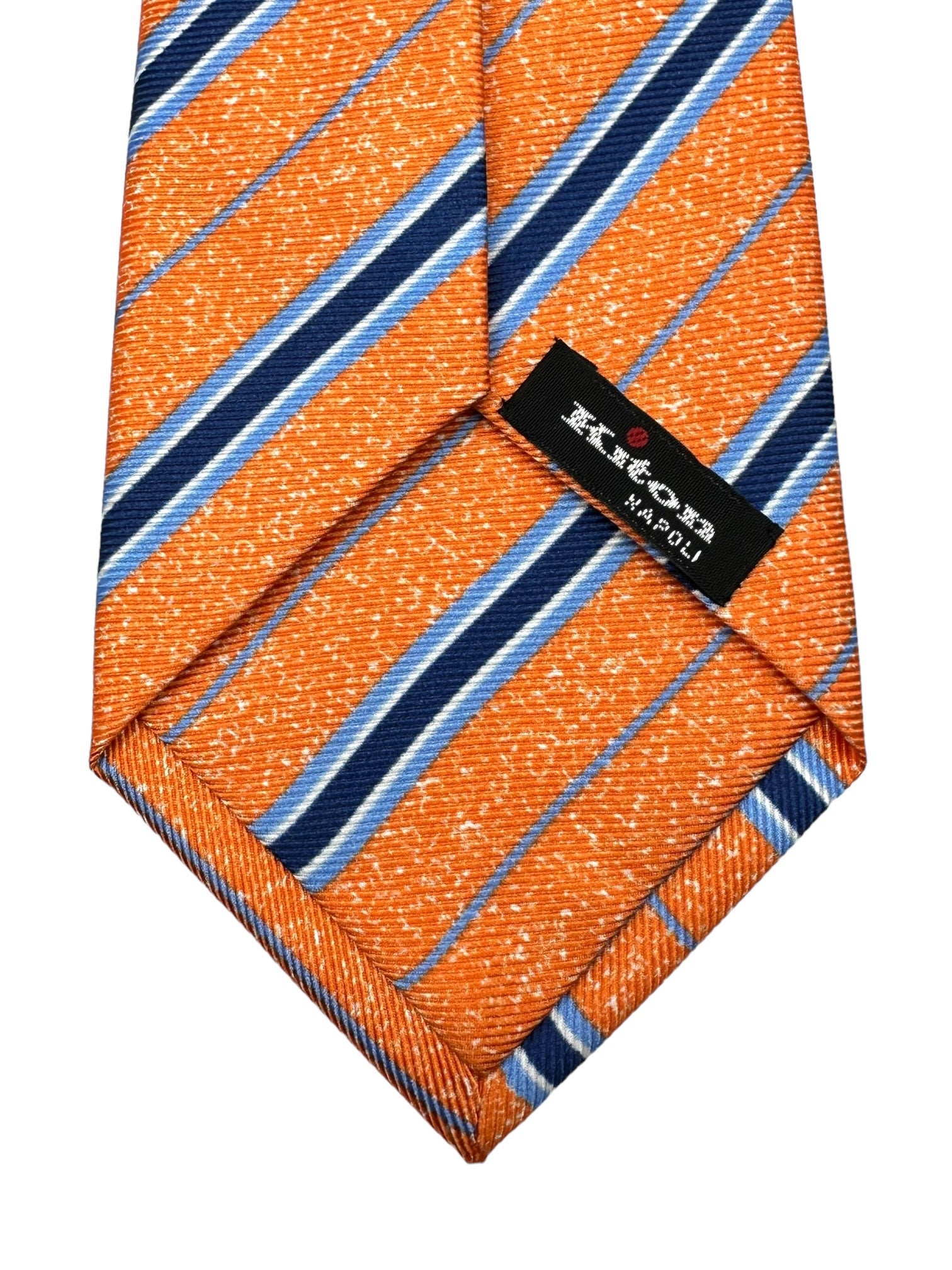 Kiton 5-Fold Orange and Blue Stripe Tie
