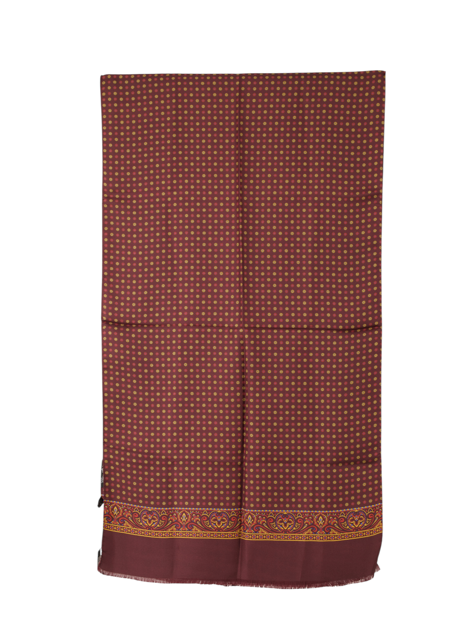 Cesare Attolini Wine Red & Yellow Silk Floral Foulard Scarf