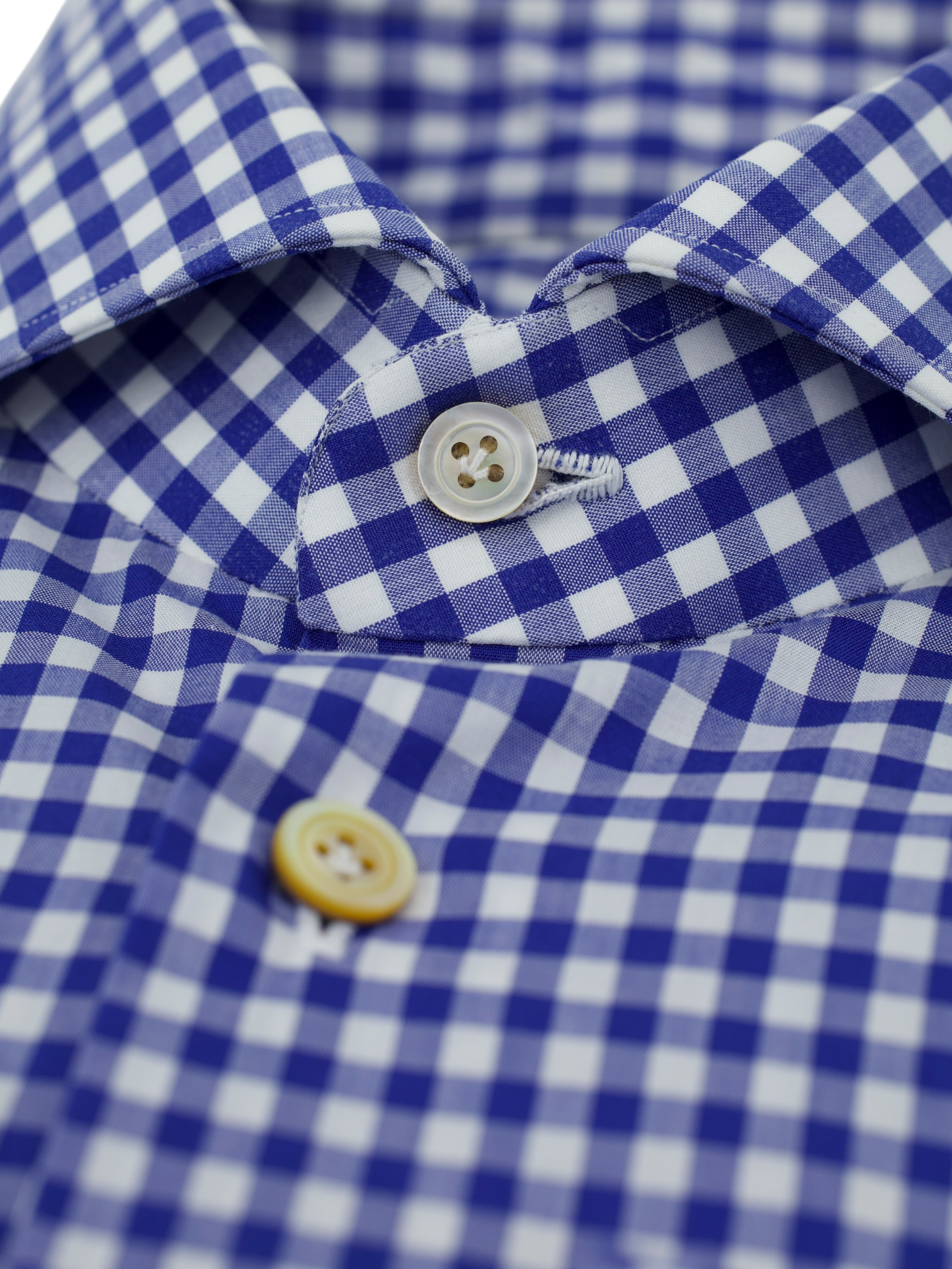 Kiton Blue & White Cotton Gingham Check Shirt