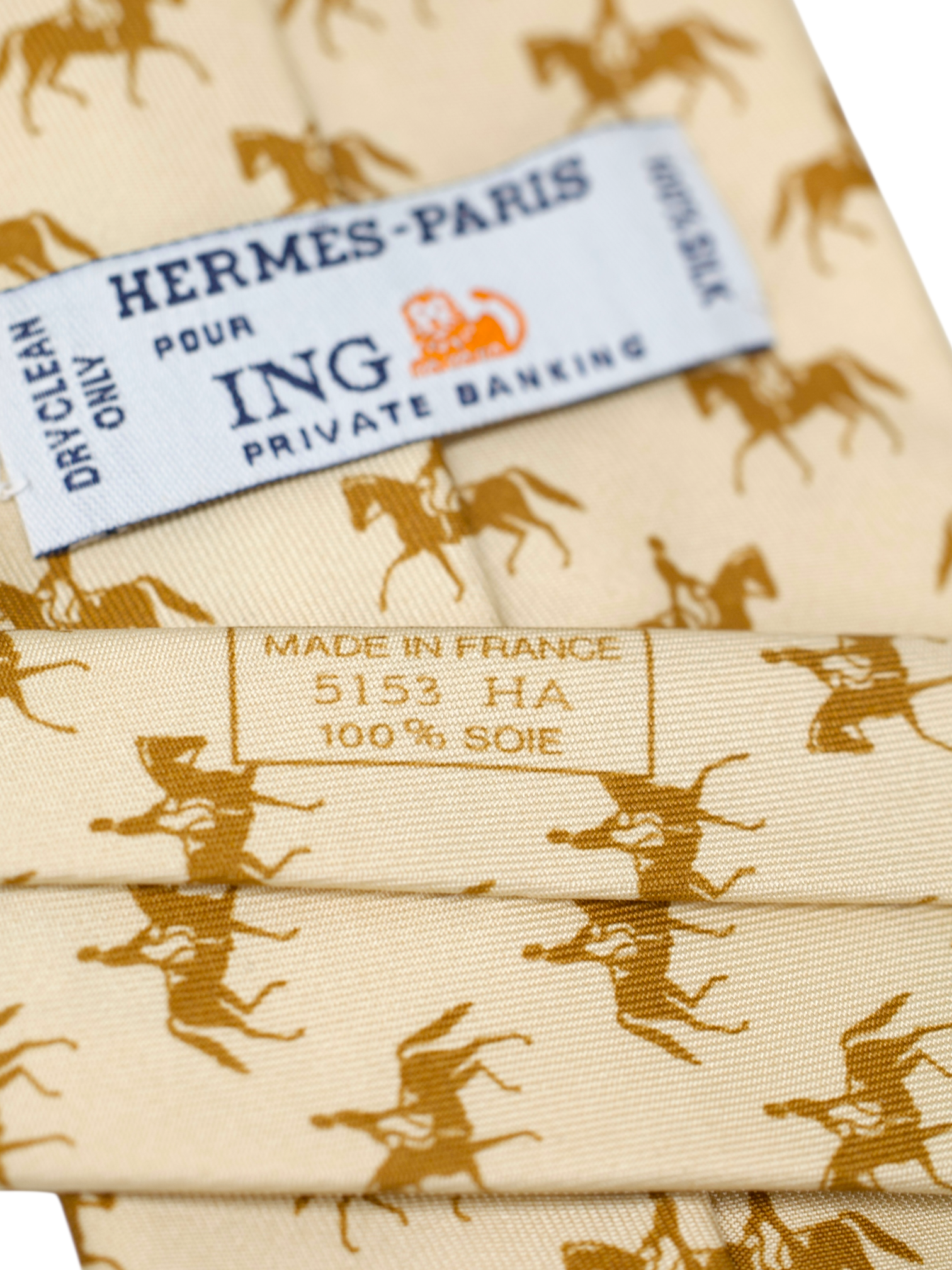 Hermès x ING Private-Banking Light Brown Silk Jockey-Pattern Tie