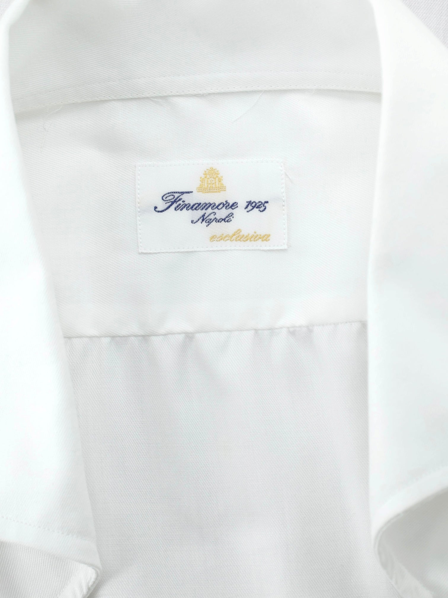 Finamore Esclusiva White One-Piece Collar Cotton Twill Shirt
