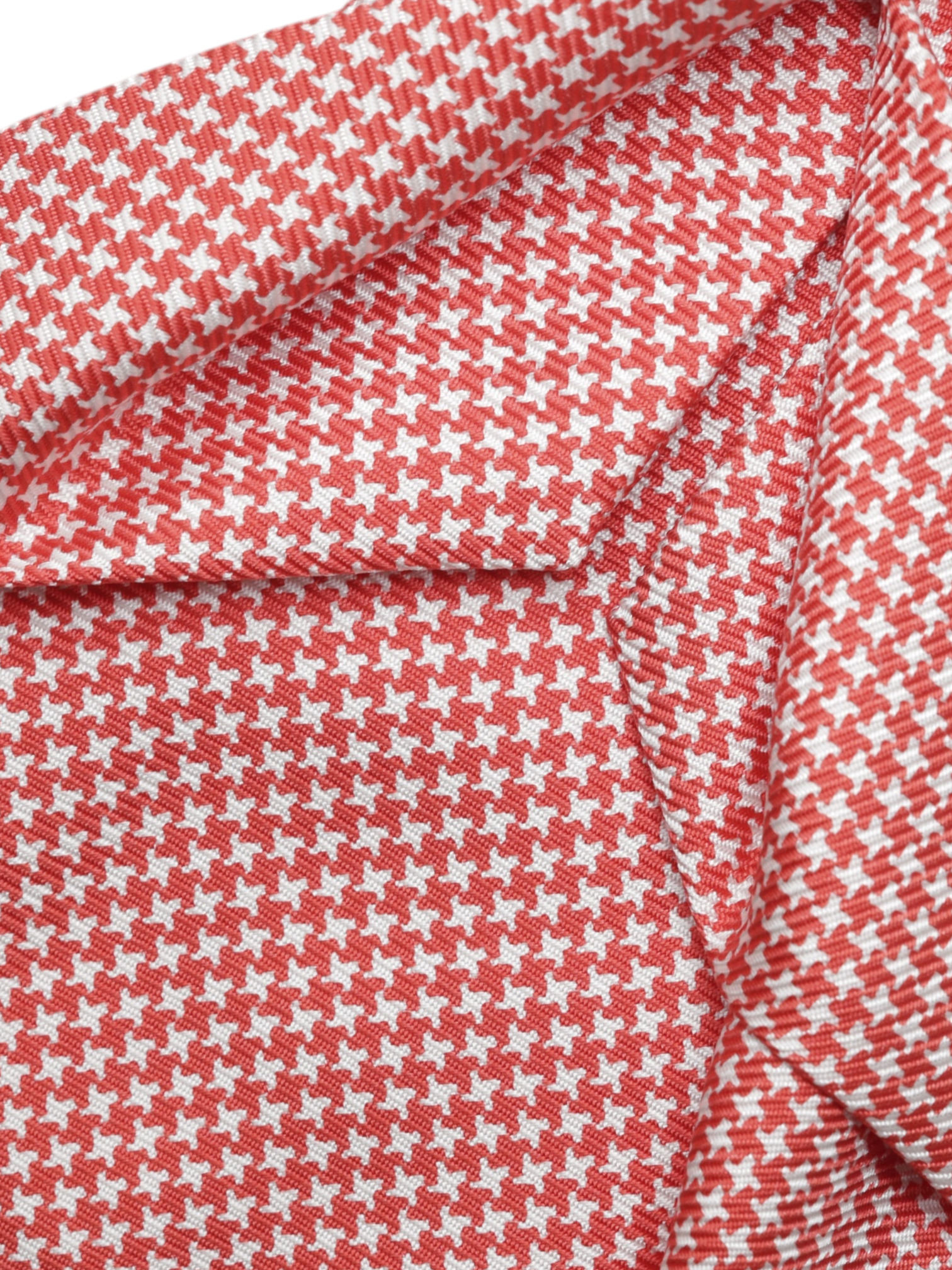 Kiton 5-Fold Coral Red & White Puppytooth Tie