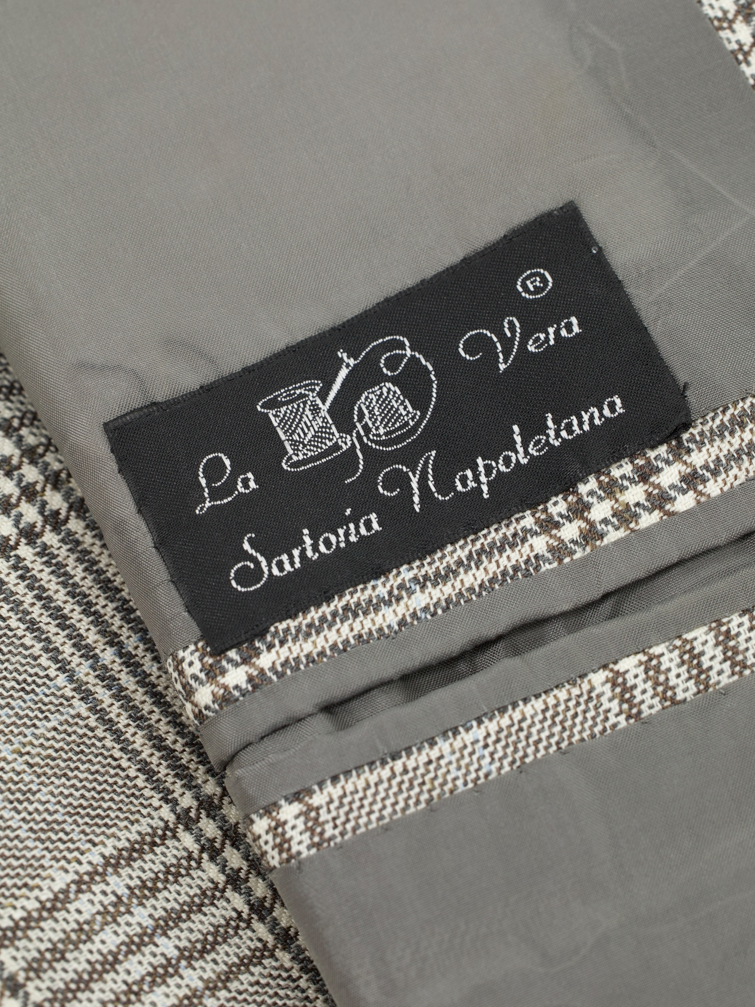 Orazio Luciano Taupe Wool, Cashmere & Silk Prince of Wales Jacket