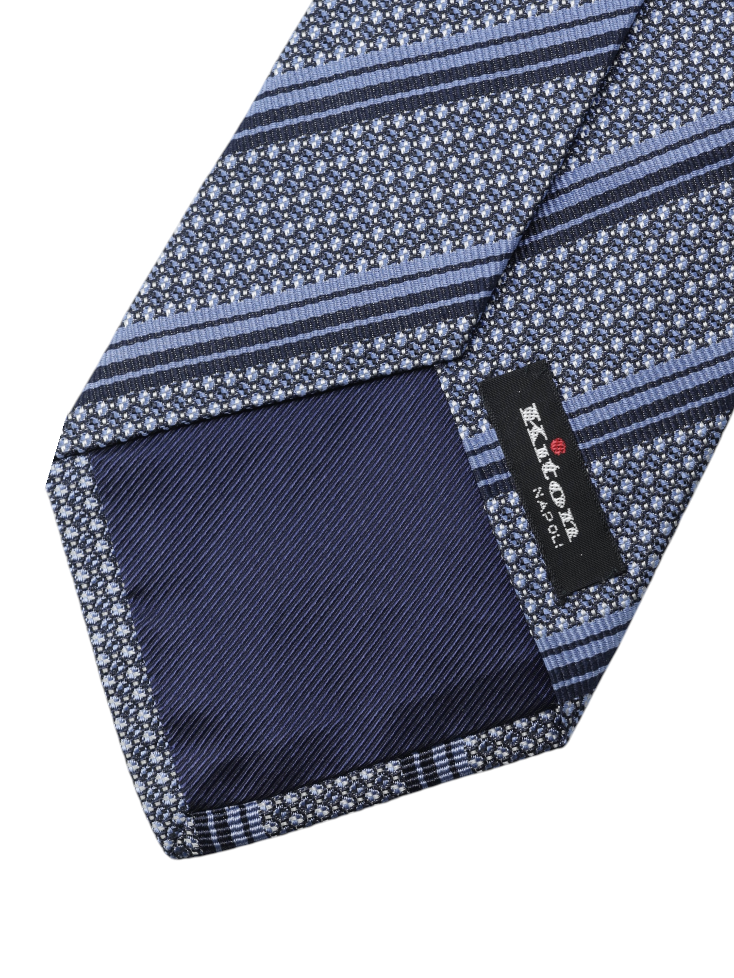 Kiton 5-Fold Steel Blue Silk Stripe & Micro-Pattern Tie