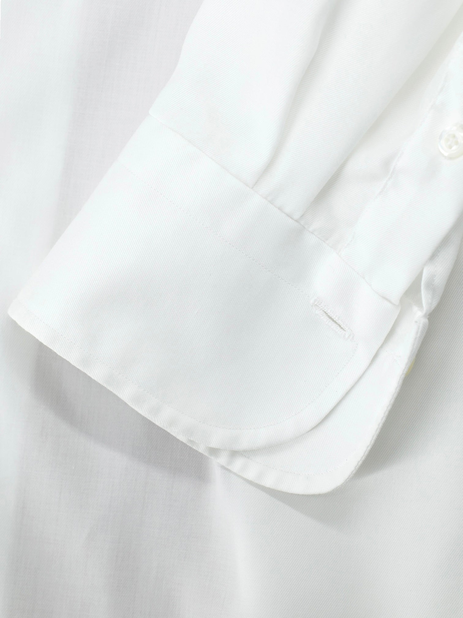 Finamore Esclusiva White One-Piece Collar Cotton Twill Shirt