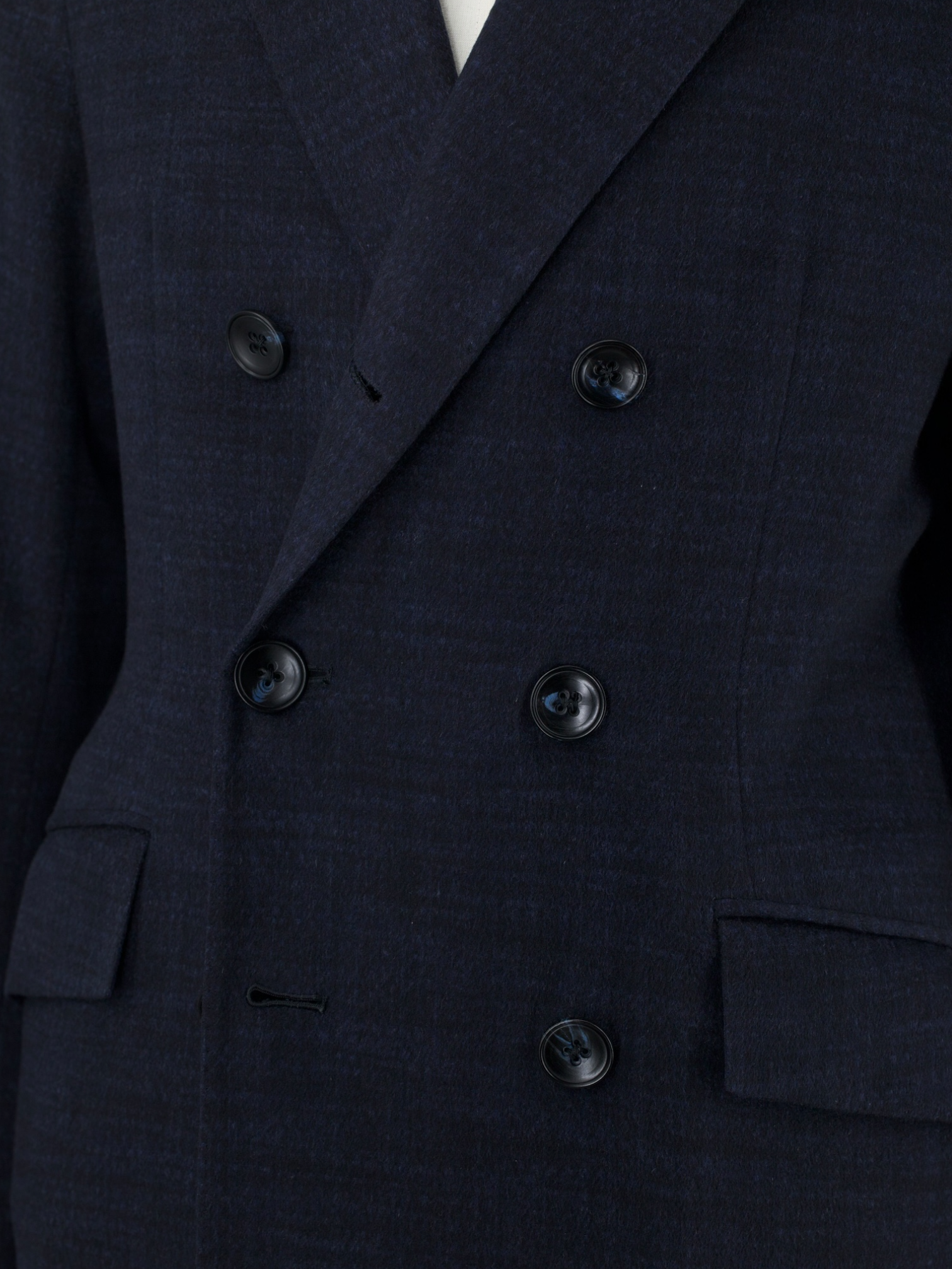 Kiton Navy Pure Cashmere Double-Breasted Shadow-Check Overcoat