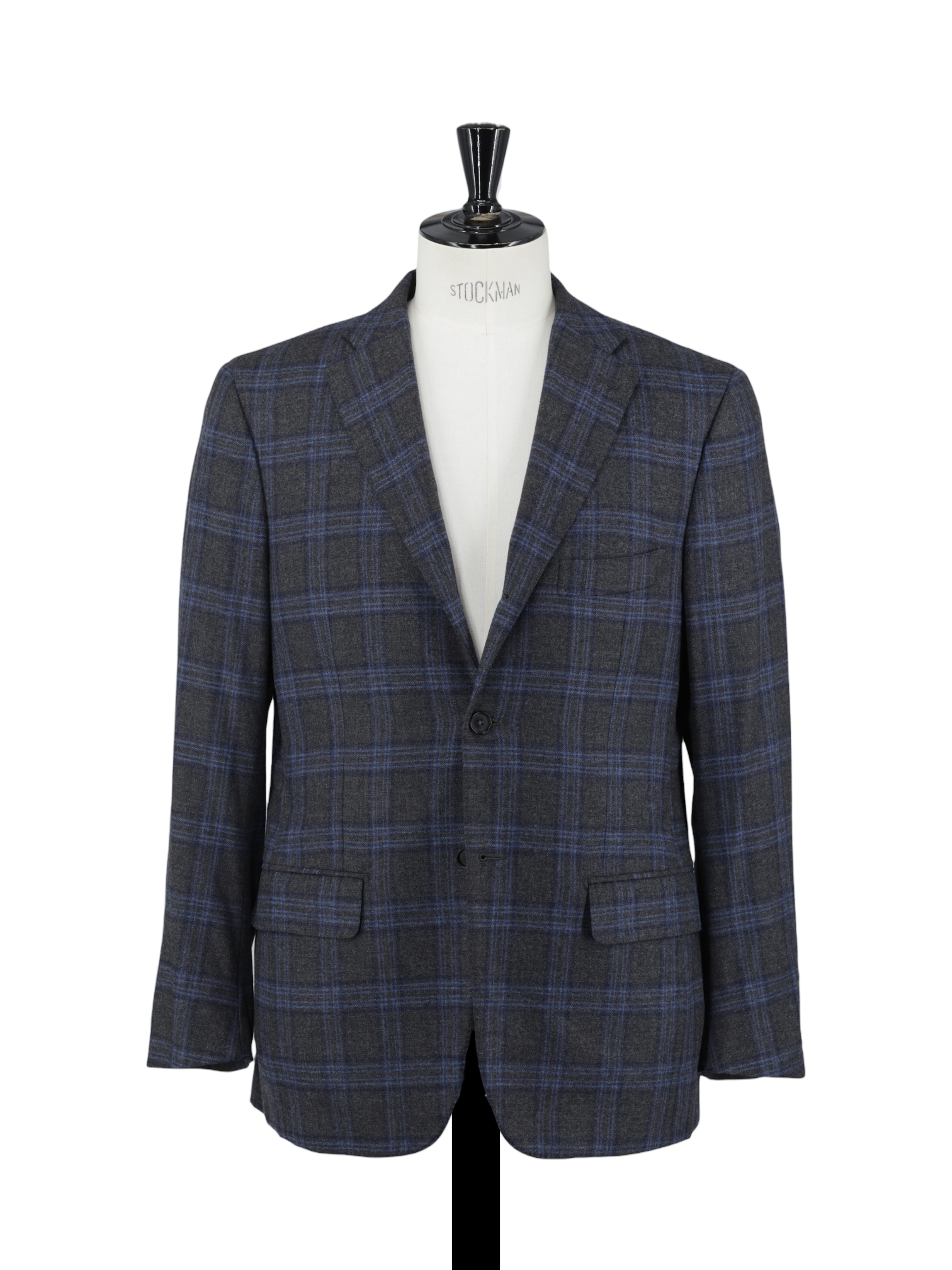 Isaia Grey & Blue Wool-Cashmere Blend Checkered Jacket