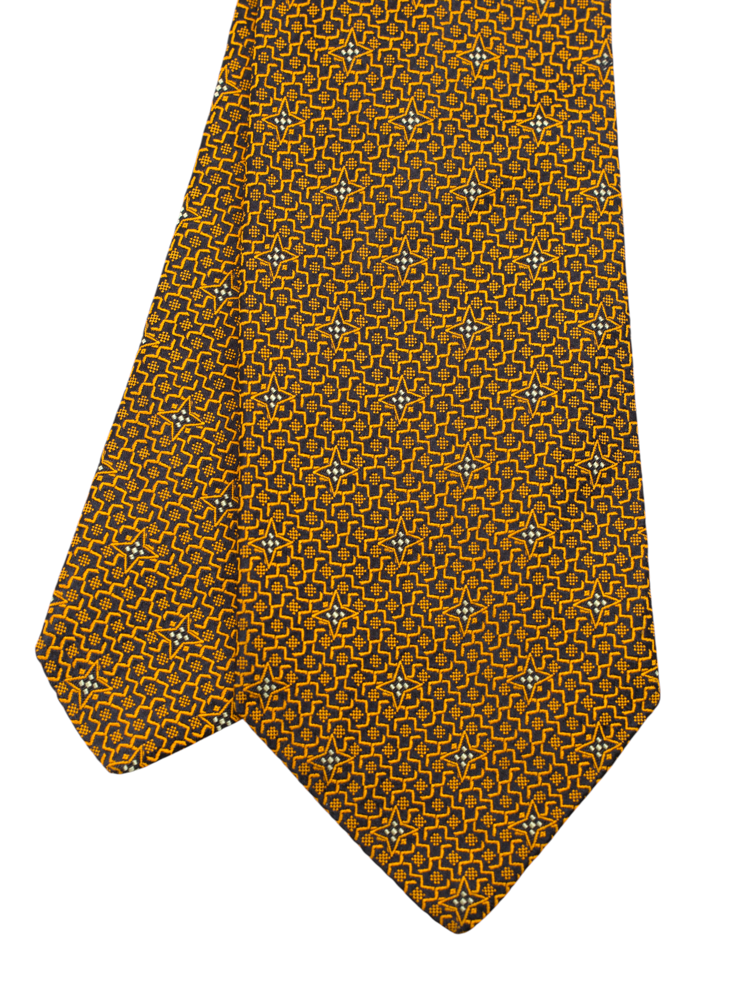 Kiton 5-Fold Orange Vintage Silk Geometric Star-Pattern Tie
