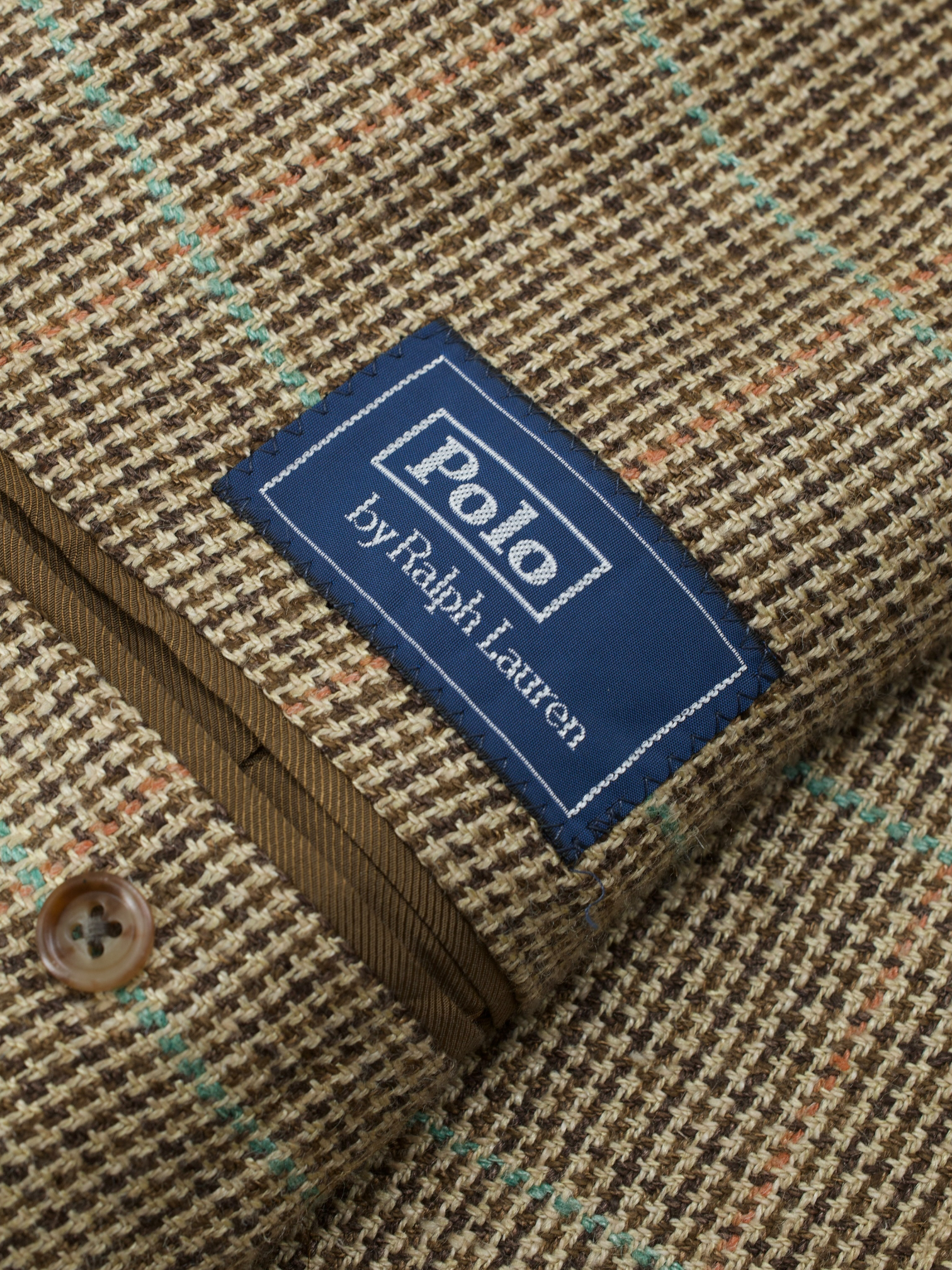 Ralph Lauren Light Brown Linen & Silk Blend Summer-Tweed Check Jacket