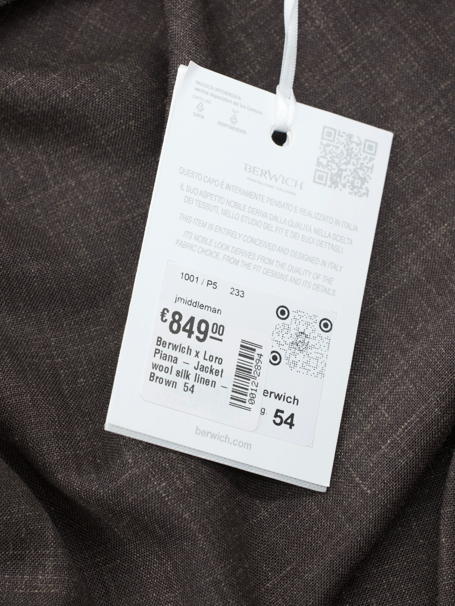 Berwich x Loro Piana Brown Wool, Silk & Linen Blouson Jacket