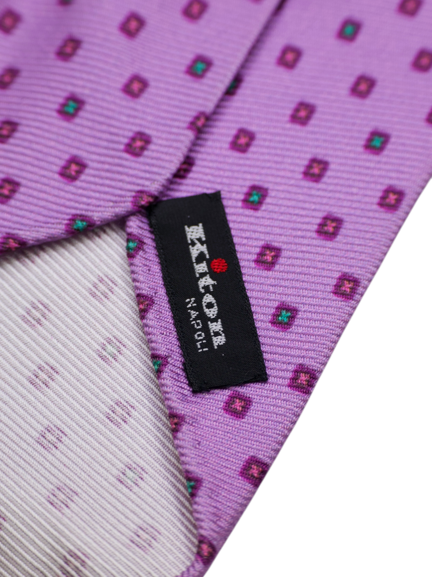 Kiton 5-Fold Lavender Pink & Light Blue Handrolled Geometric Pattern Tie