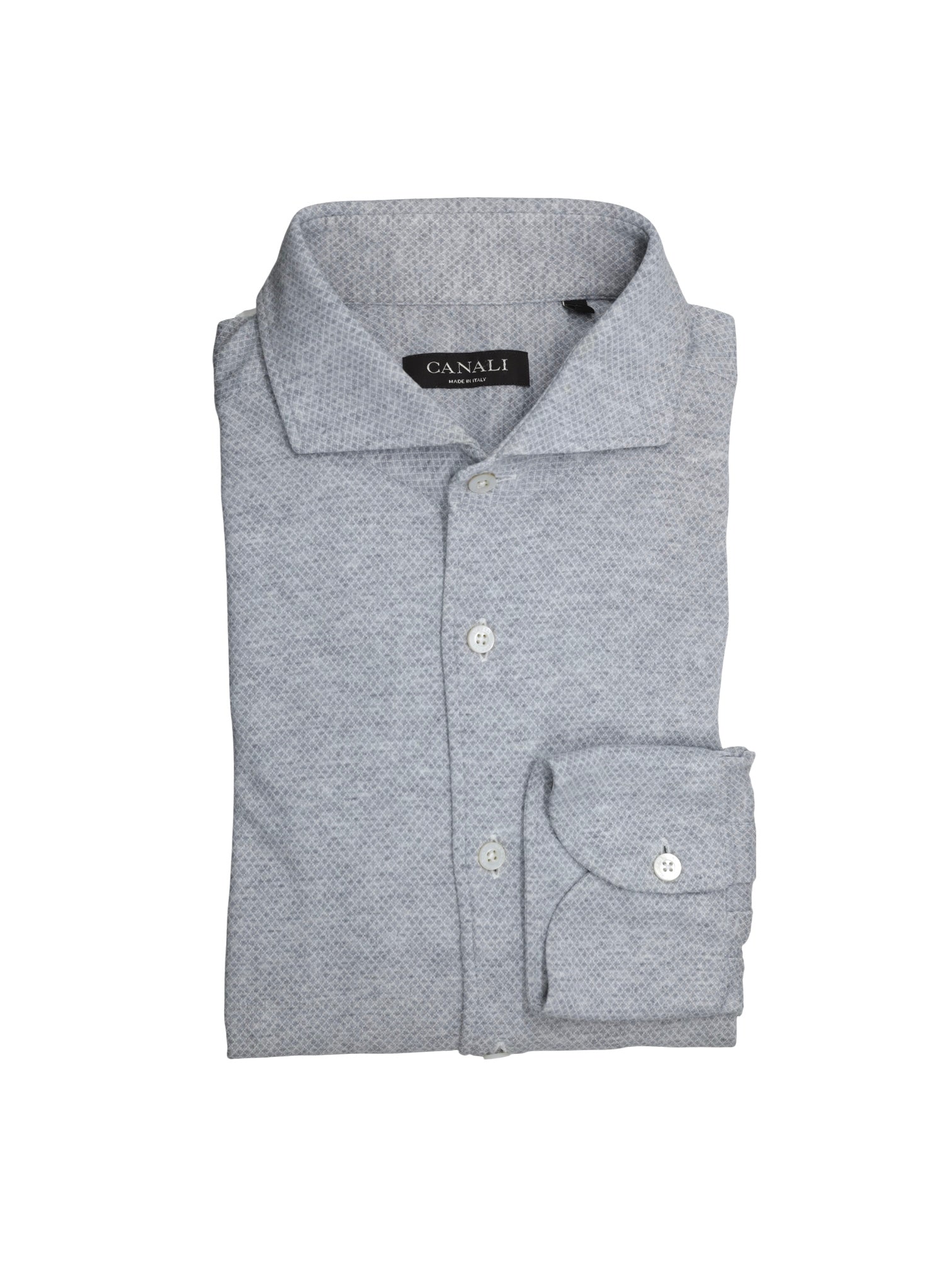 Canali Light Grey Heavyweight Cotton Micro-Pattern Shirt