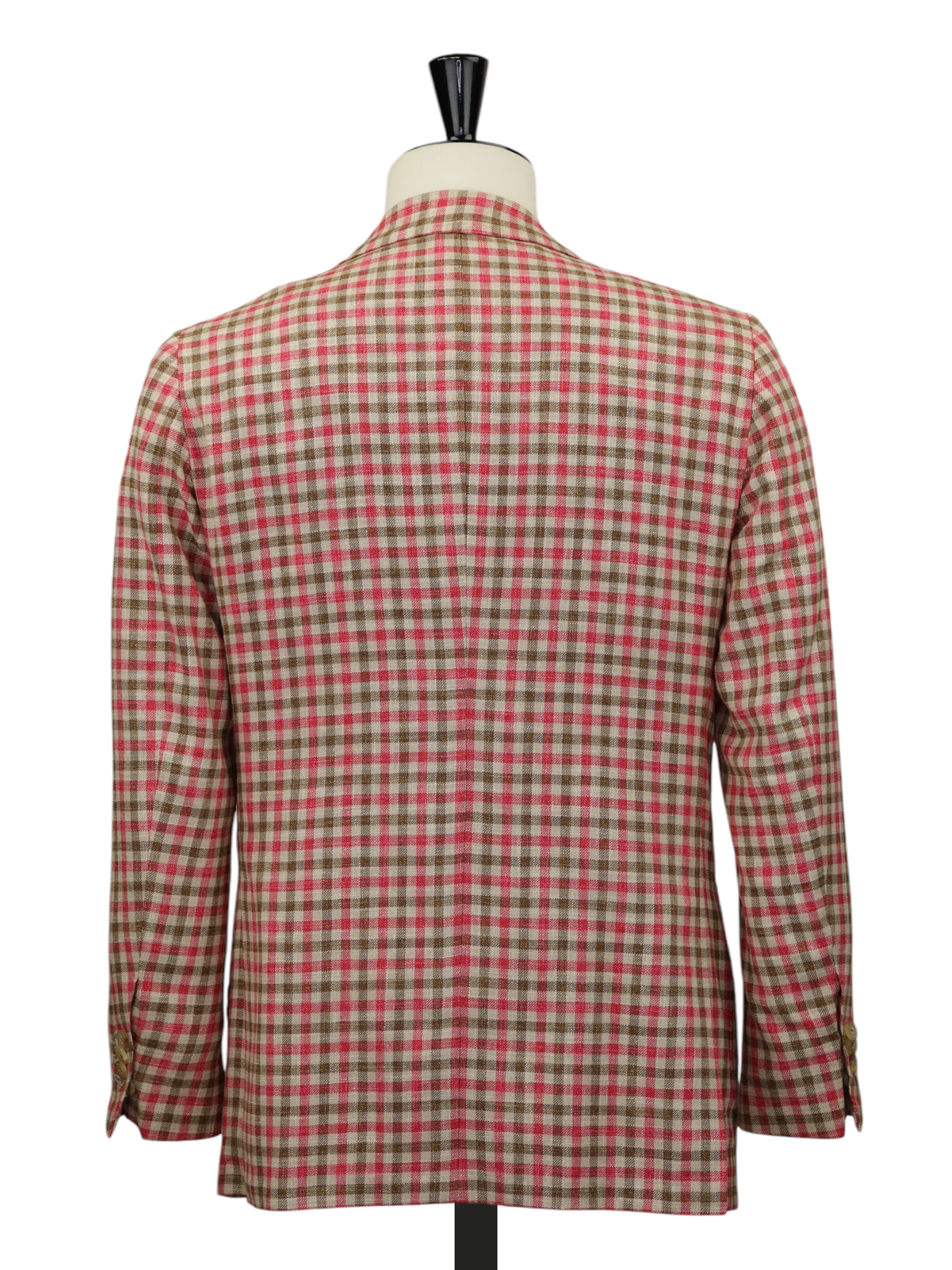 Kiton Light Brown & Coral Red Cashmere, Cotton, Silk, Virgin Wool & Stretch Gingham-Check Jacket