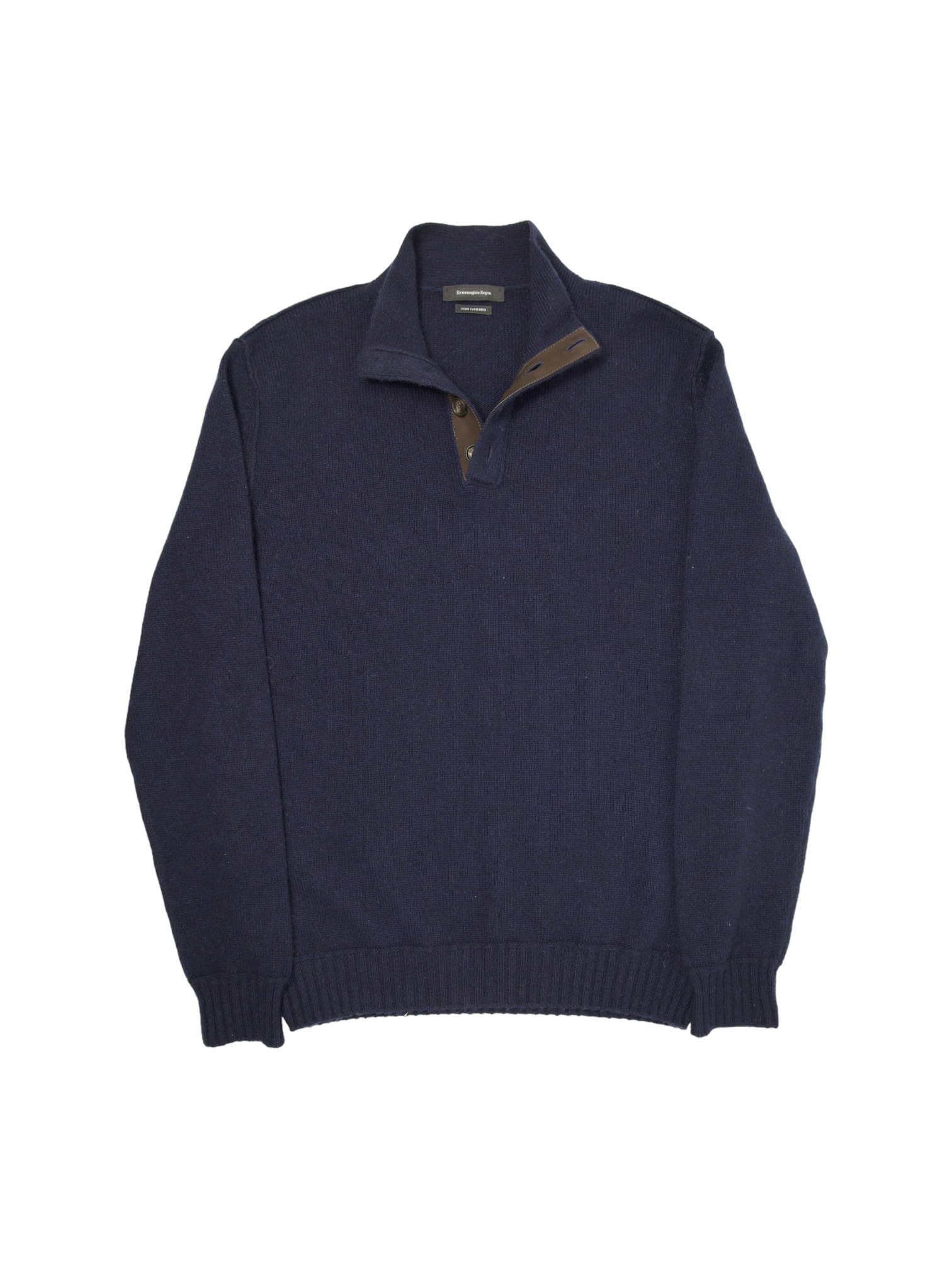 Ermenegildo Zegna Navy Nubuck-Trimmed Cashmere Fisherman's Sweater