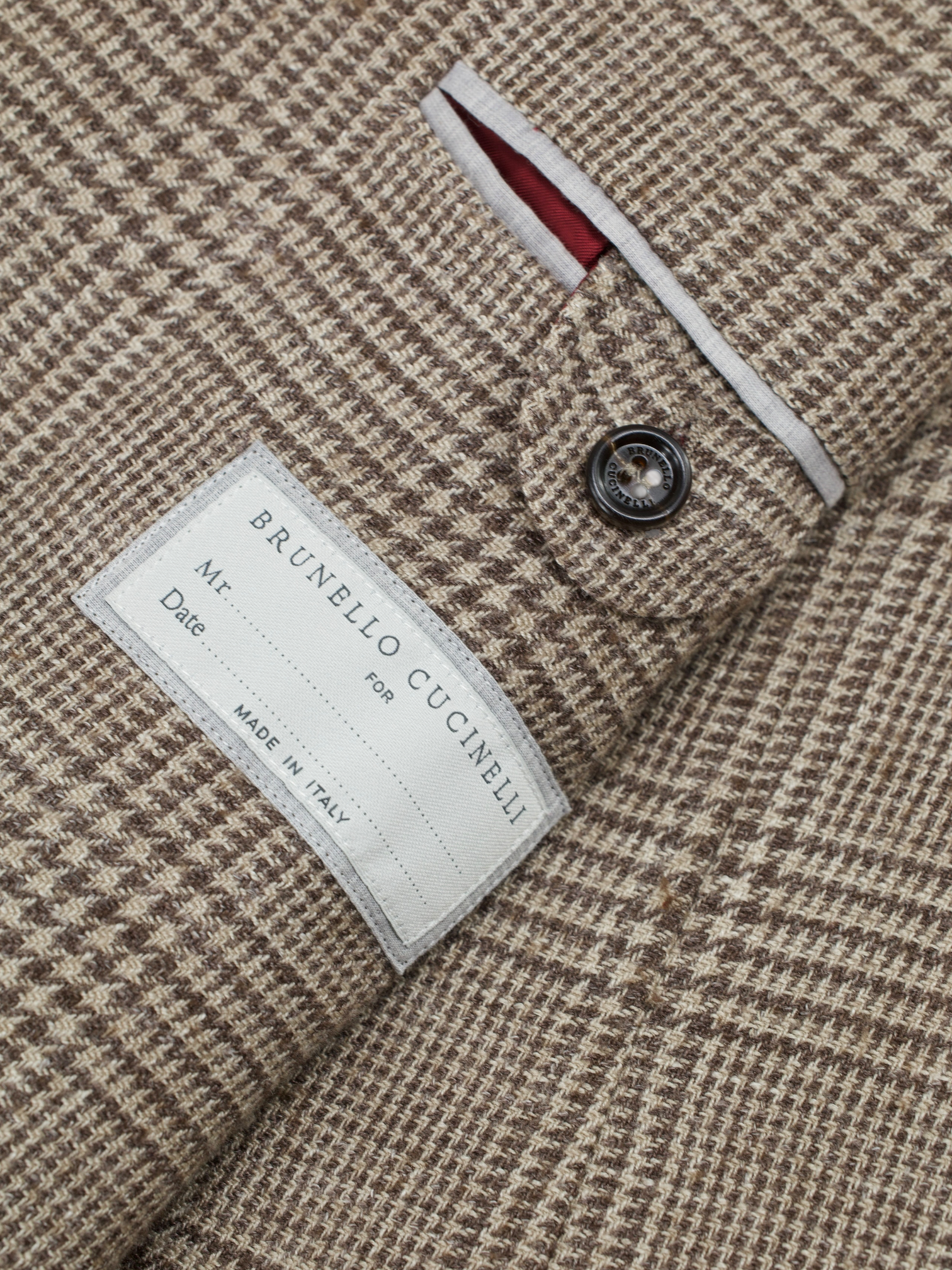 Brunello Cucinelli Light Brown Wool, Silk & Linen Prince of Wales Jacket