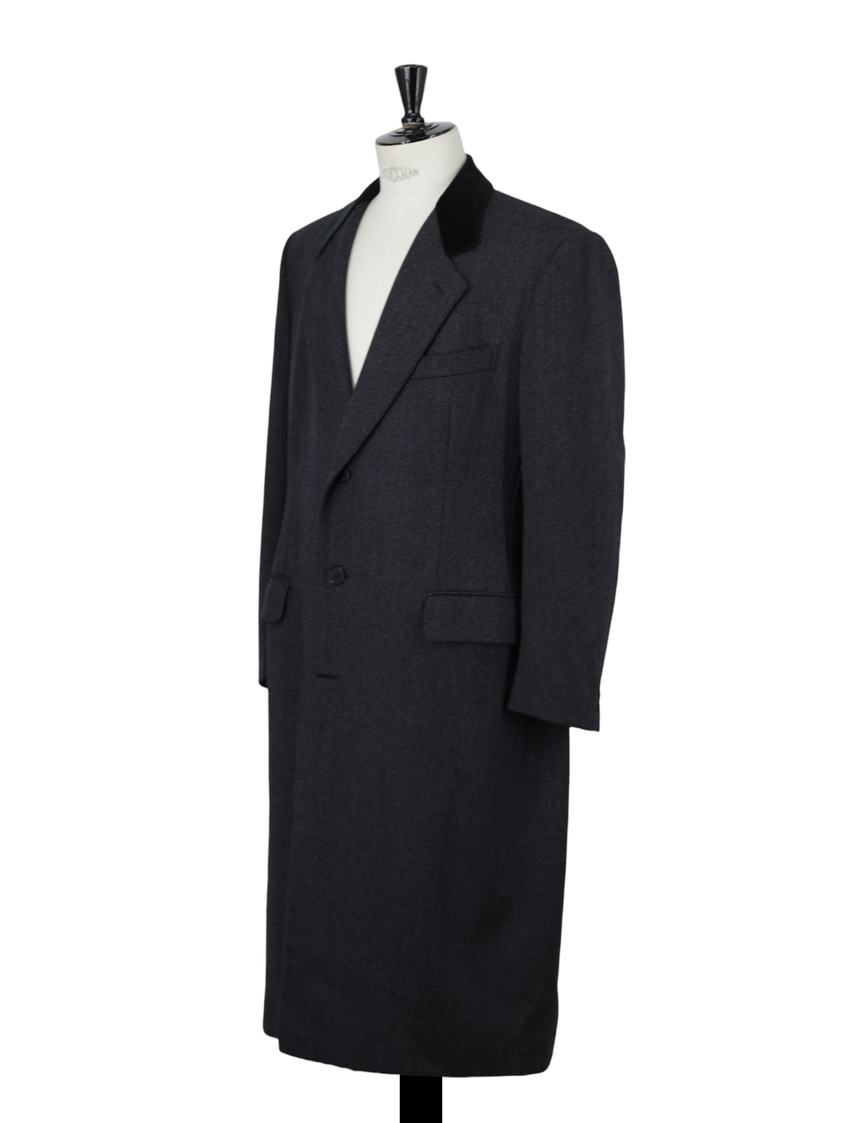 Ermenegildo Zegna Vintage Charcoal Wool & Cashmere Herringbone Covert Coat